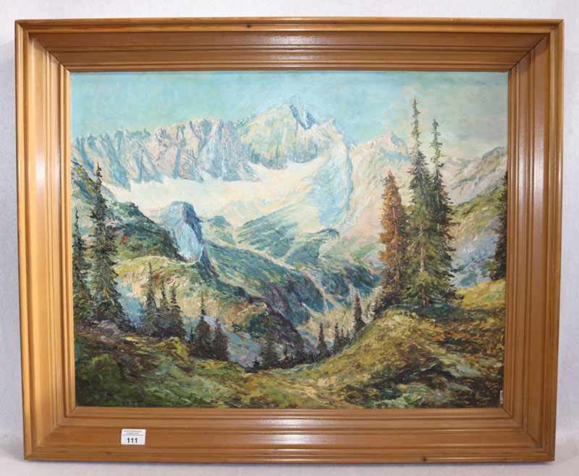 Gemälde ÖL/Hartfaser 'Hochgebirgs-Landschaft', gerahmt, incl. Rahmen 68 cm x 83 cm