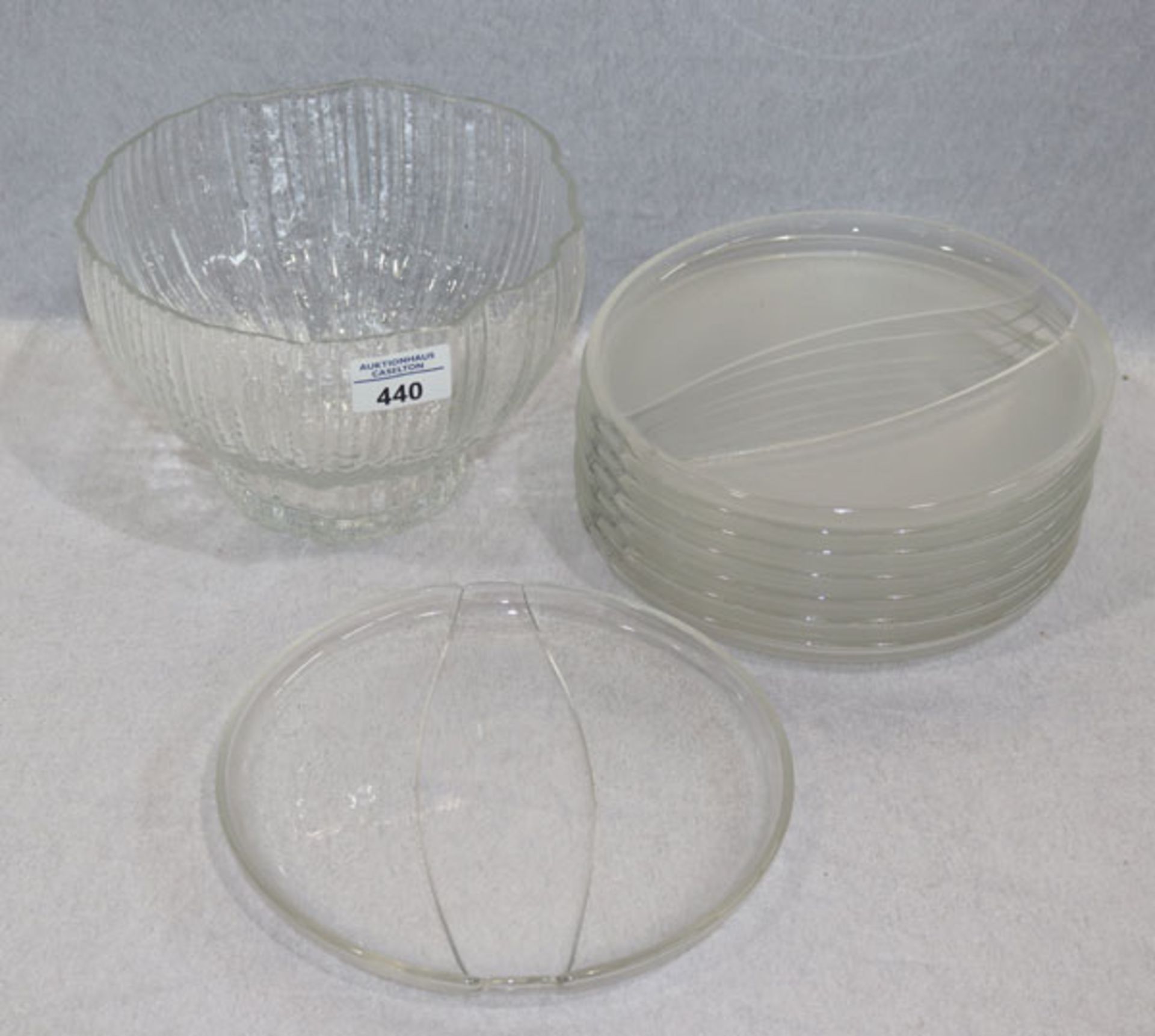 8 Rosenthal Glasteller, D 20 cm, und Rosenthal Glasschale, H 13 cm, D 20 cm, leichte