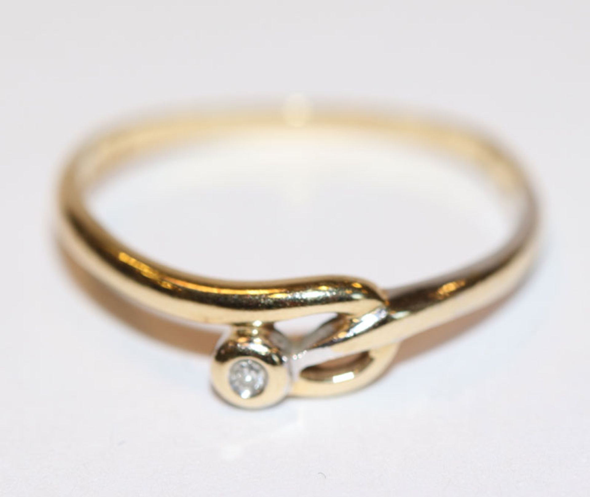 14 k Weiß- Gelbgold Ring mit Diamant, Gr. 57