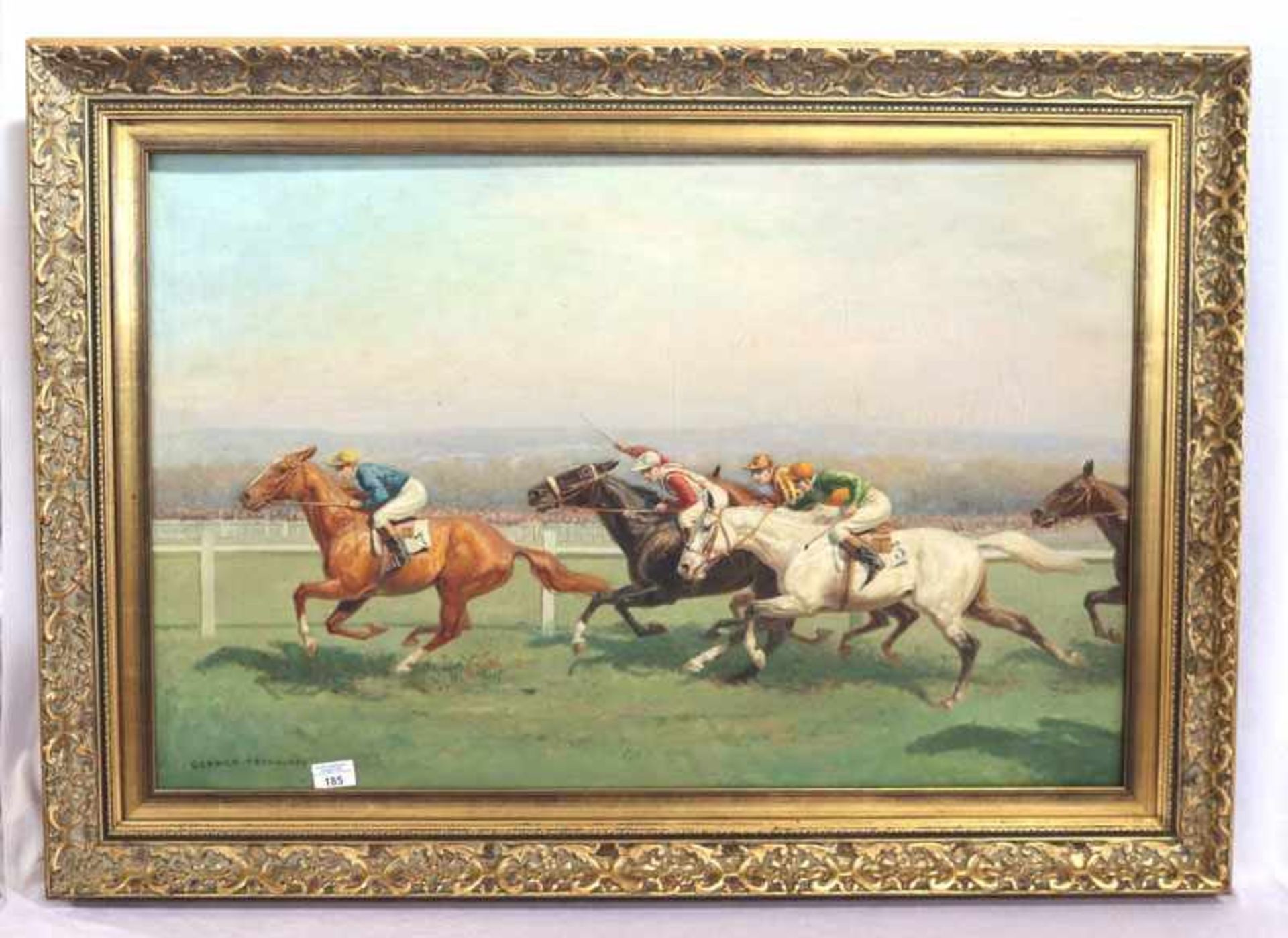 Gemälde ÖL/LW 'Pferderennen', signiert Gerbier-Pechaubes, gerahmt, incl. Rahmen 79 cm x 112 cm,