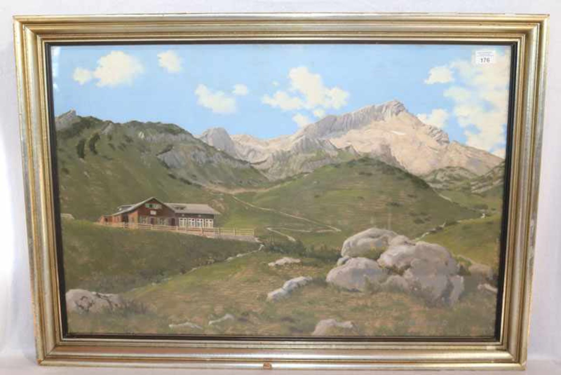 Gemälde, Mischtechnik 'Hochalm vor Alpspitze', signiert H. (Heinrich) Buchert, datiert 1938, unter