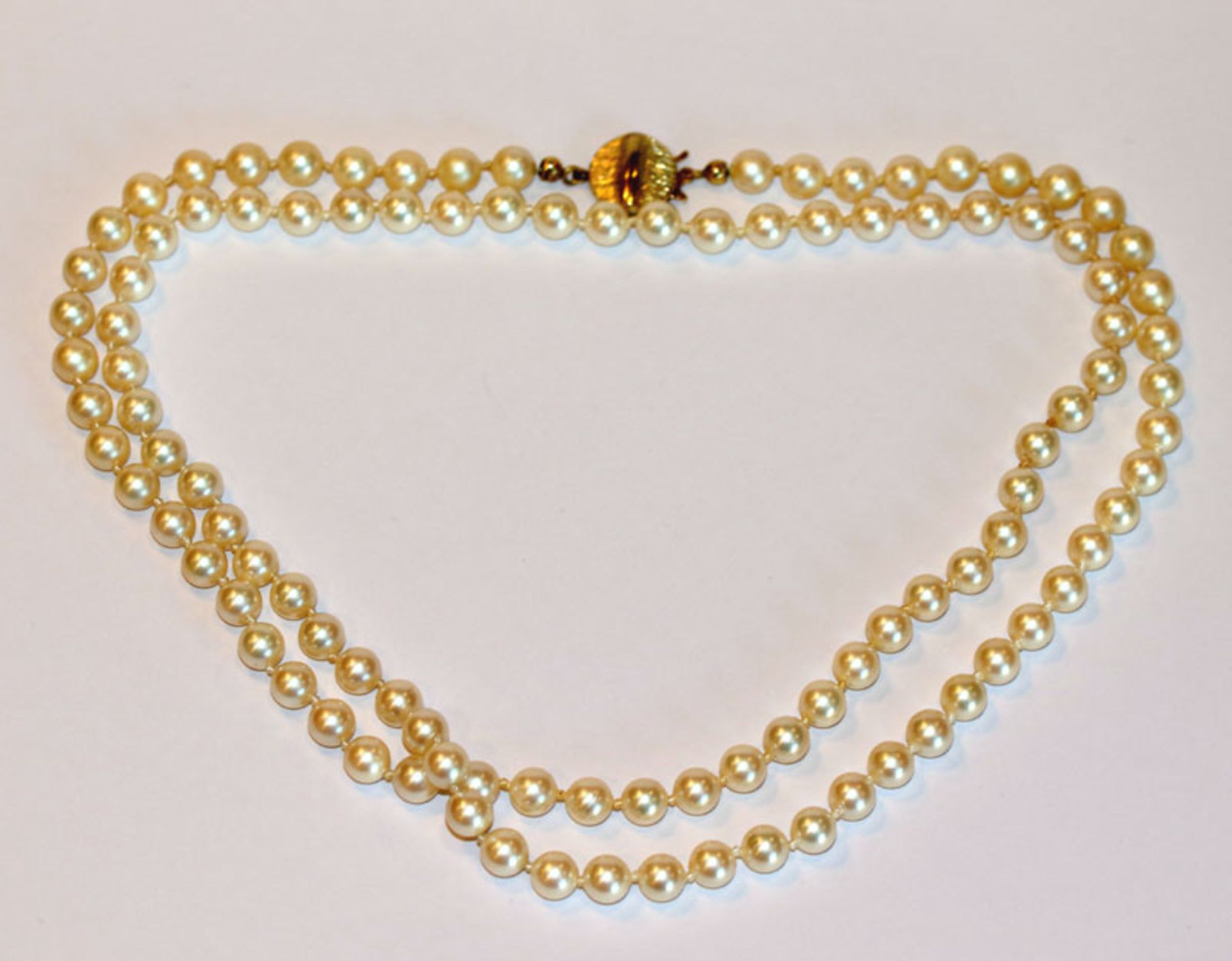 Perlenkette mit 835 Silberschließe, vergoldet, L 80 cm