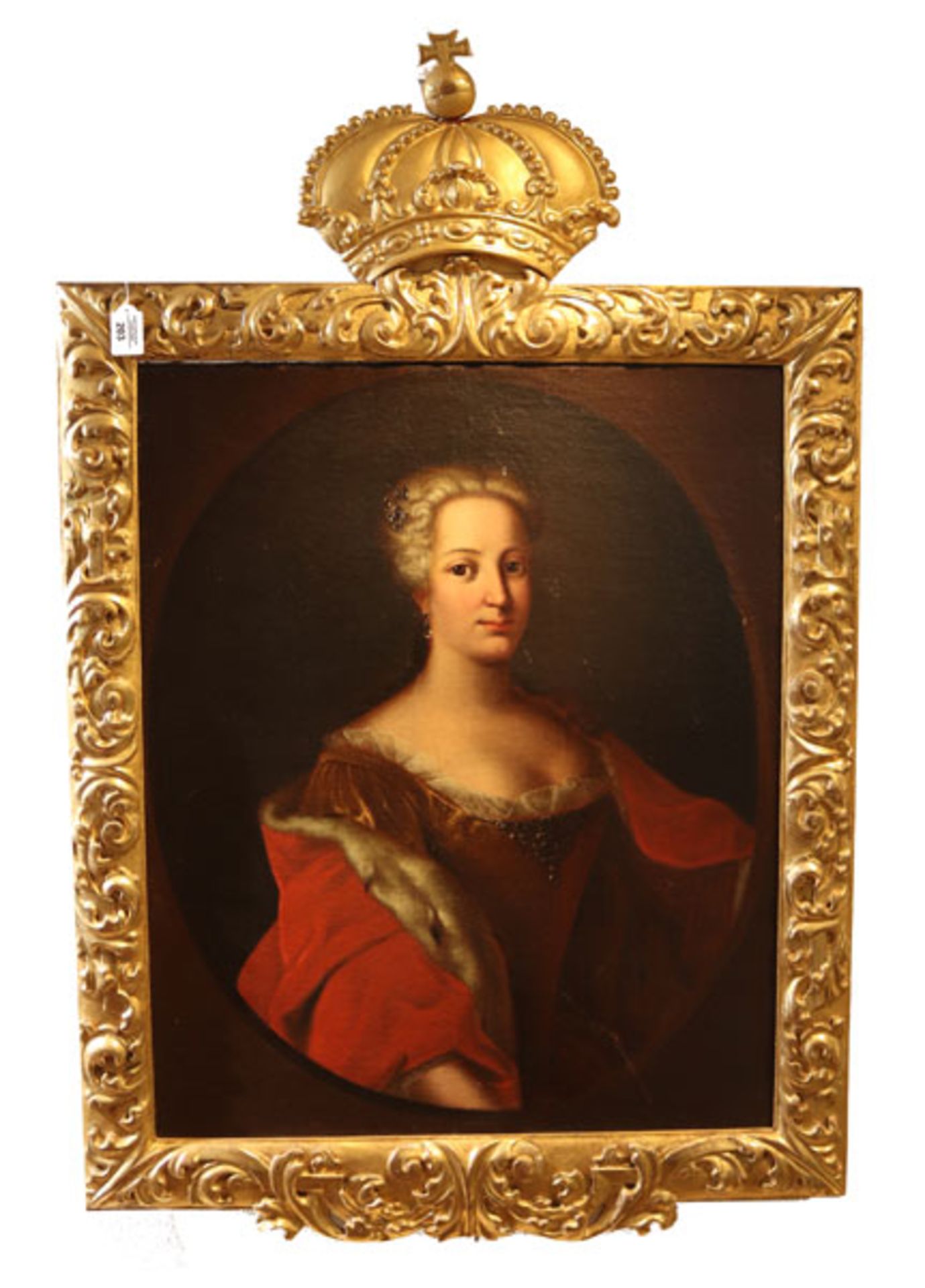 Gemälde ÖL/LW 'Maria-Theresia von Lothringen', um 1800, sehr dekorativ gerahmt, geschnitzter
