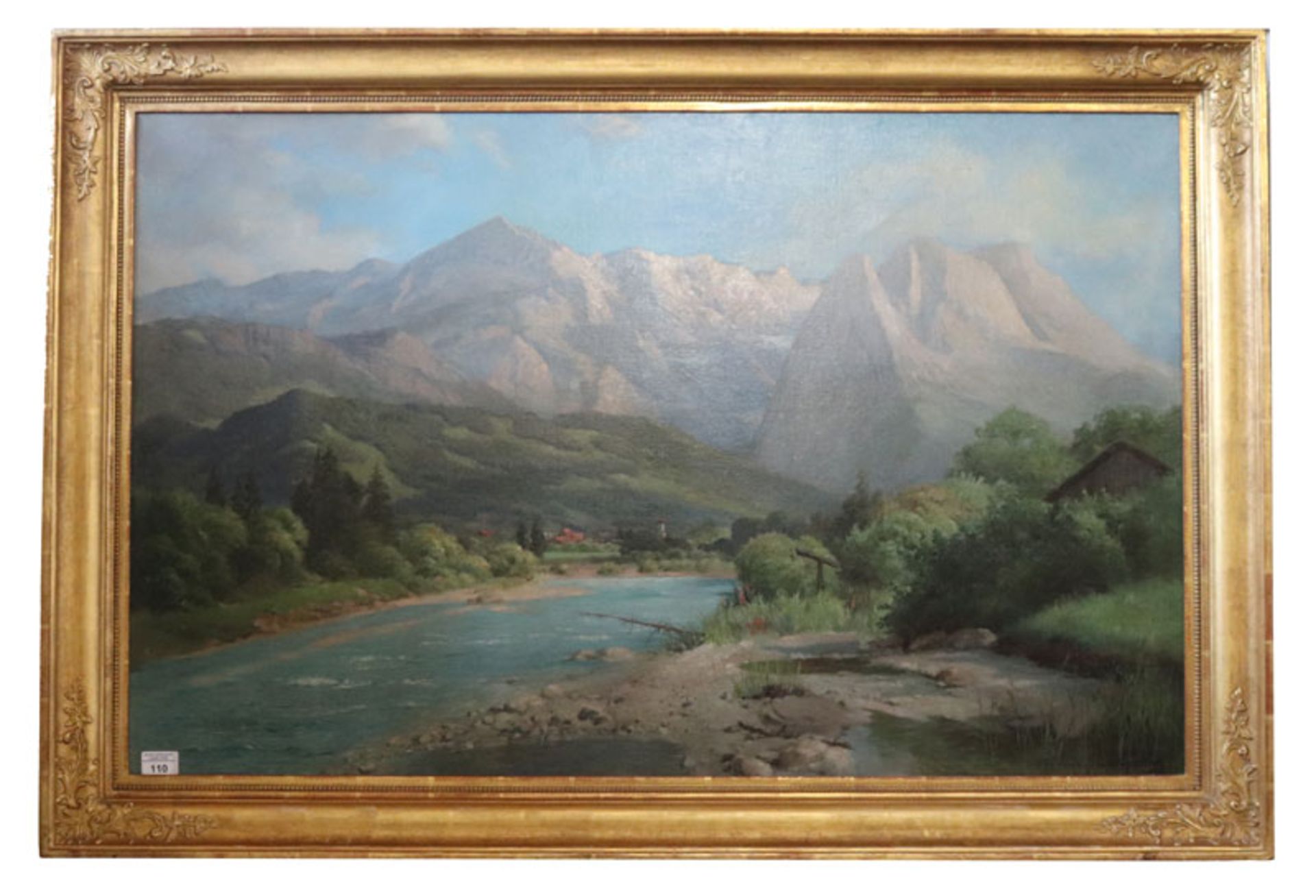 Gemälde ÖL/LW 'Loisach mit Blick aufs Wettersteingebirge', signiert H. Sperlich, gerahmt, Rahmen