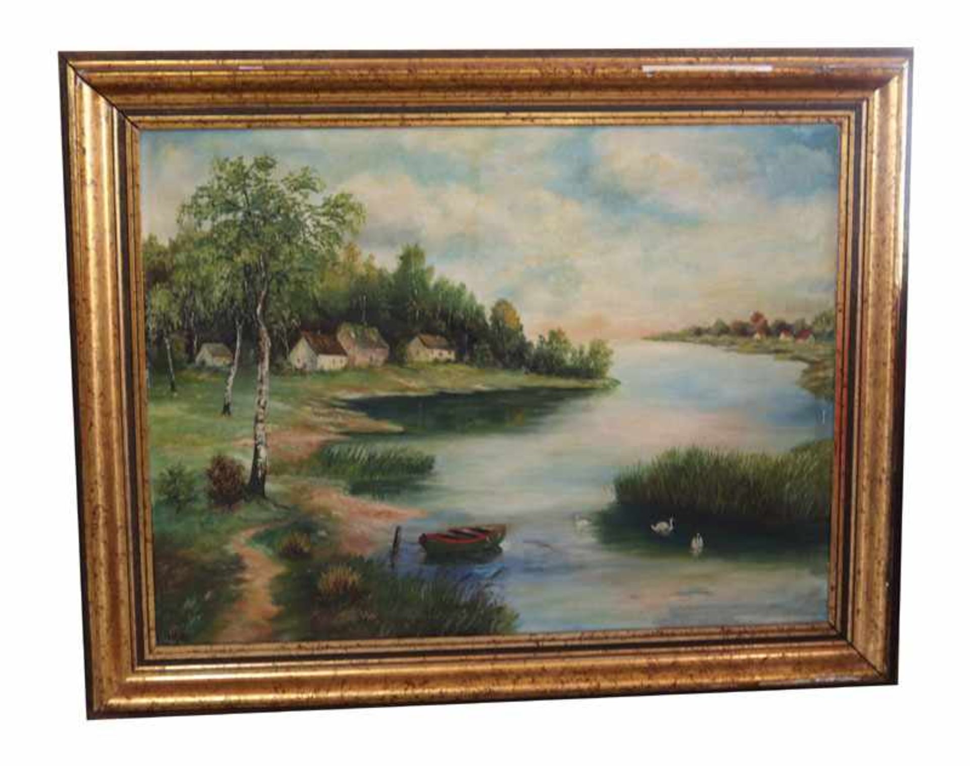 Gemälde ÖL/LW 'See-Landschaft', signiert A. Kötten, 1936, LW beschädigt, teils restauriert, gerahmt,