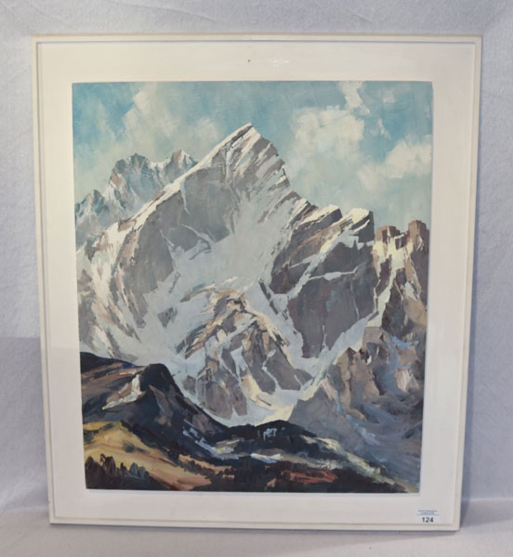 Gemälde ÖL/Holz 'Alpspitze im Winter', rückseitig beschrieben vom Künstler Hans Engerer, Maler und