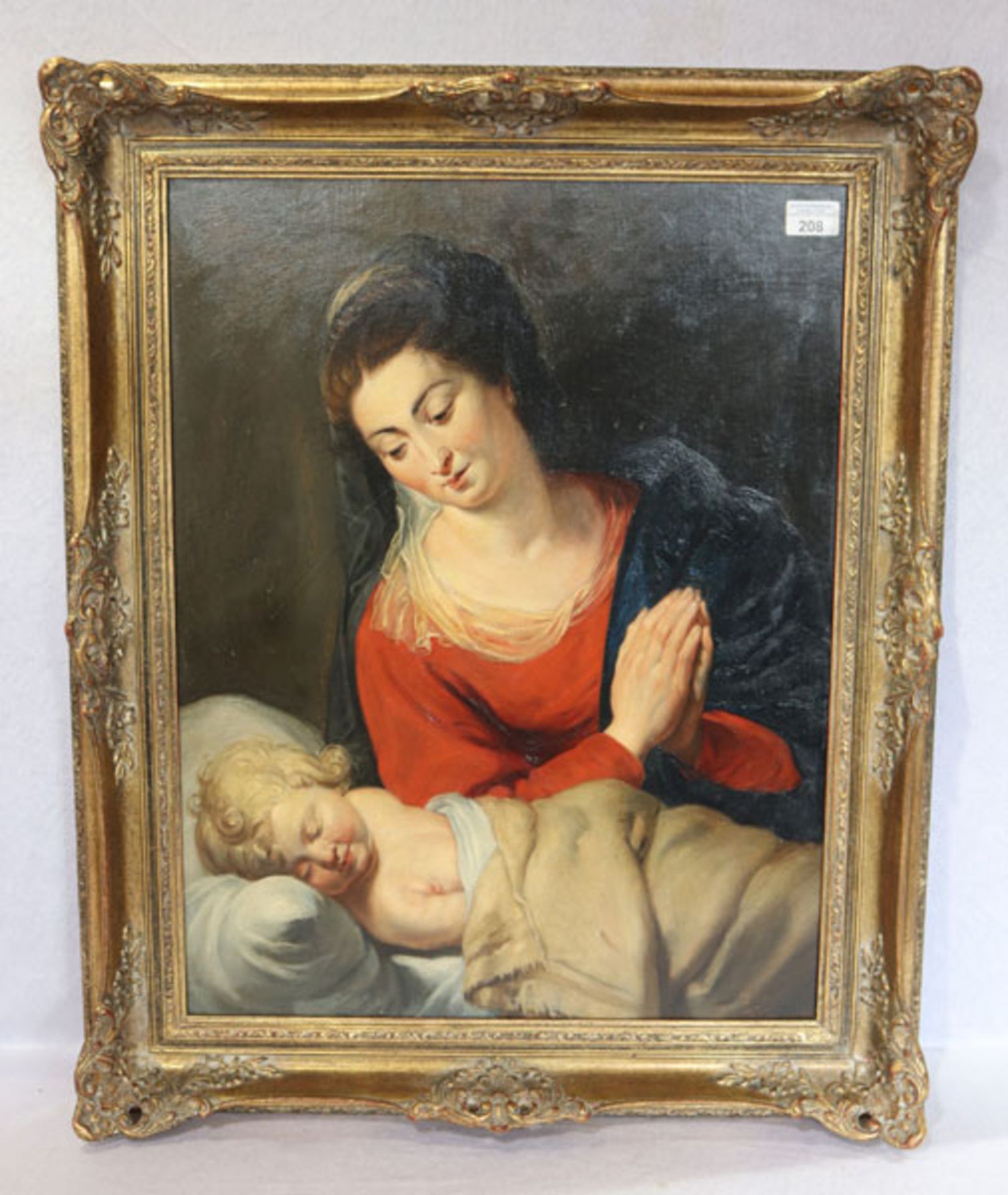 Gemälde ÖL/Holz 'Maria mit Kind', Kopie nach Rubens, feine, detailierte Darstellung, 19.