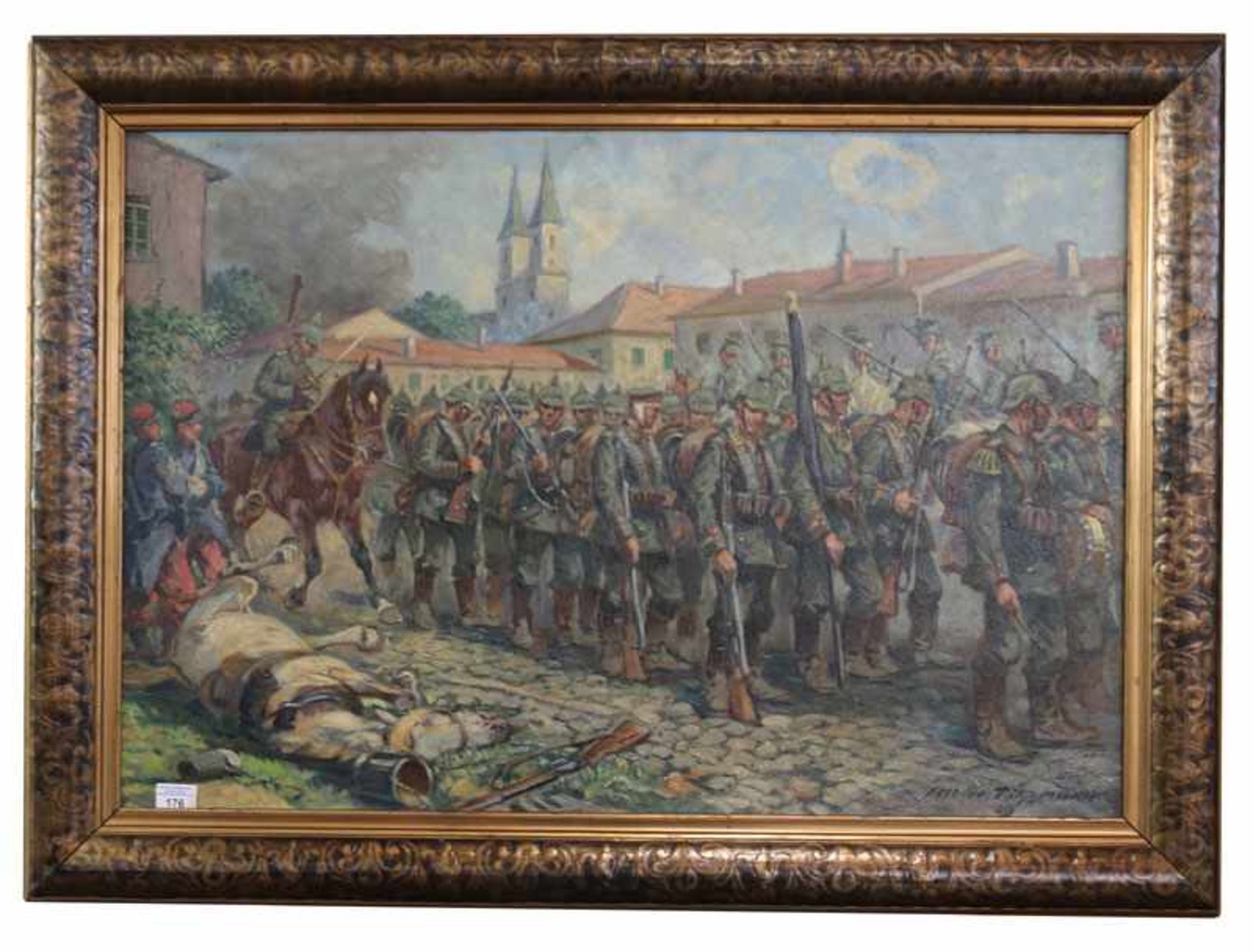 Gemälde ÖL/LW 'Preussische Armee im 1. Weltkrieg', signiert Albin Tippmann, * 1871 Wurzen + 1952
