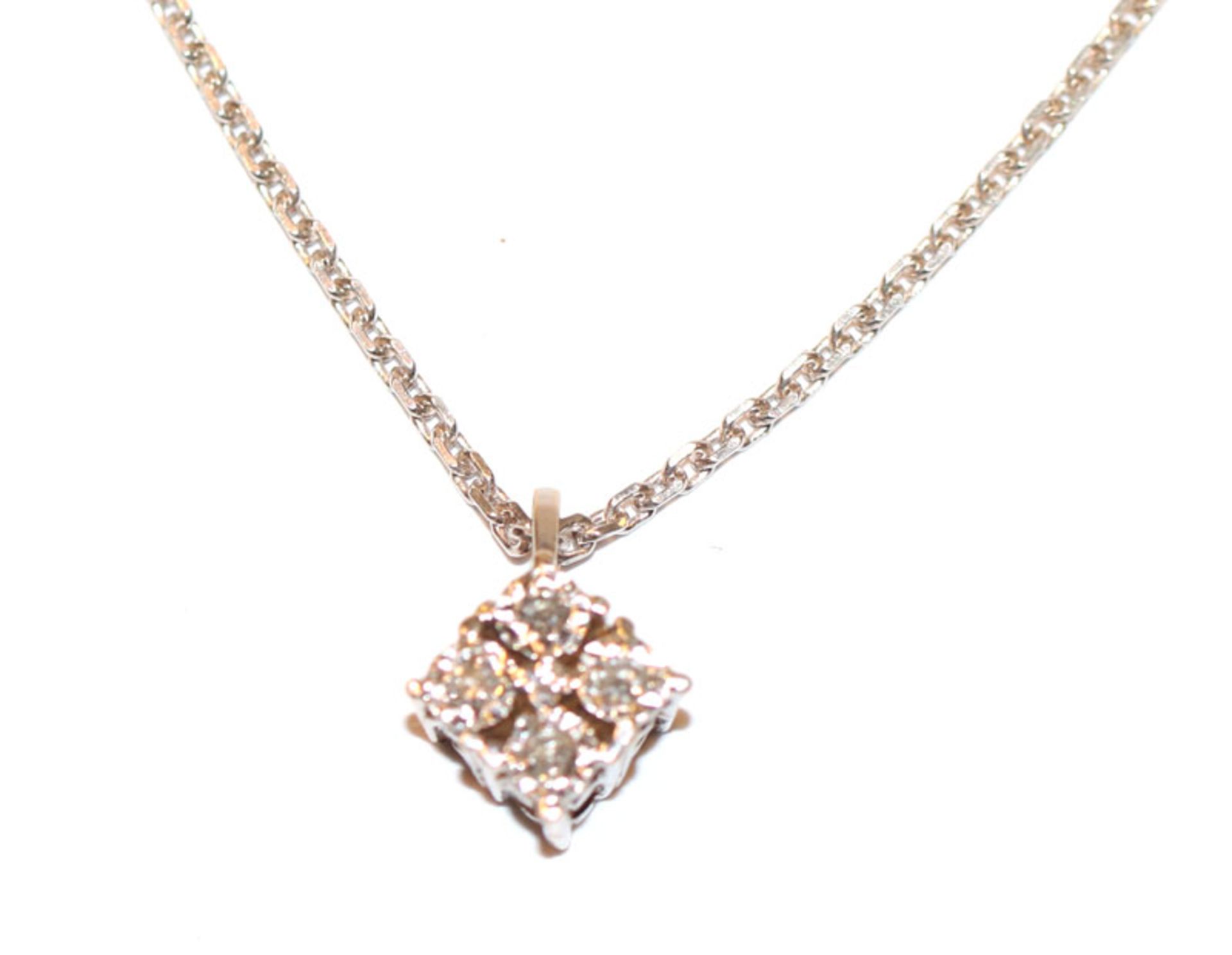 14 k Weißgold Diamant-Anhänger an Silber Kette, L 44 cm