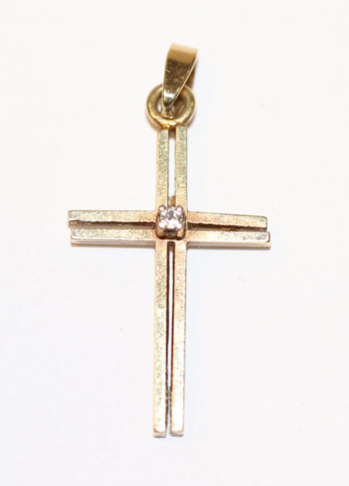 14 k Gelbgold Kreuz-Anhänger mit Diamant, L 2,5 cm