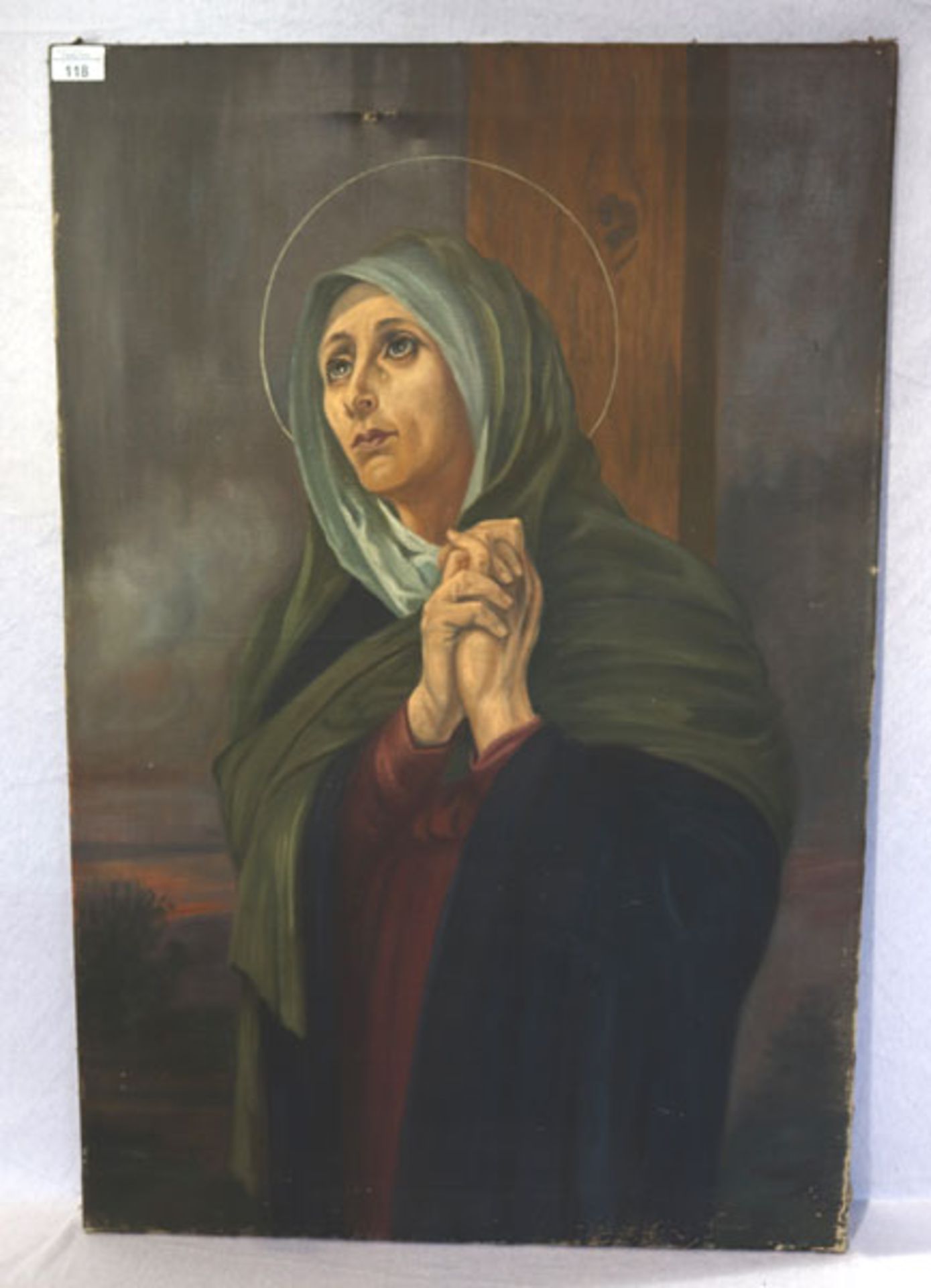 Gemälde ÖL/LW 'Maria', LW beschädigt, Farbablösungen, ohne Rahmen 90 cm x 60 cm