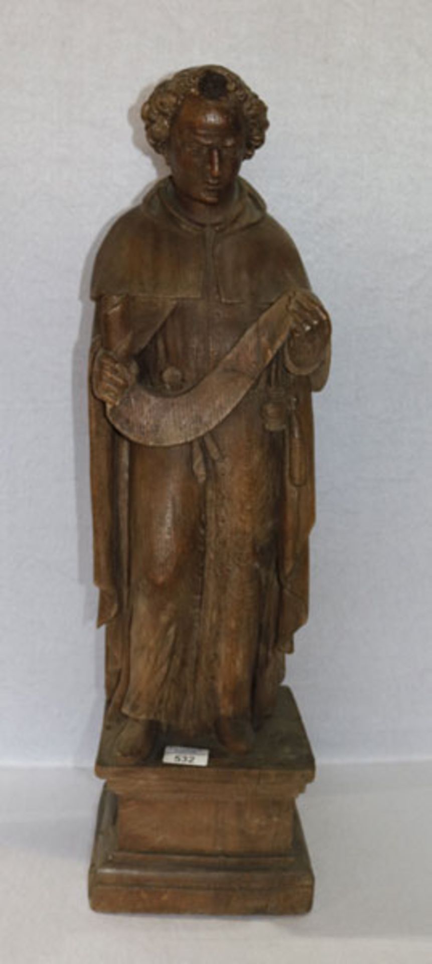 Holz Figurenskulptur 'Gelehrter', gebeizt, um 1800, H mit Sockel 74 cm, B 22 cm, T 18 cm,