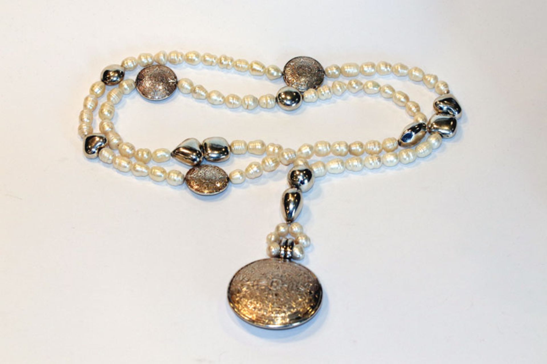 Chilango Kette, 925 Silber mit Perlen, Chilango Anhänger fehlt, L 104 cm