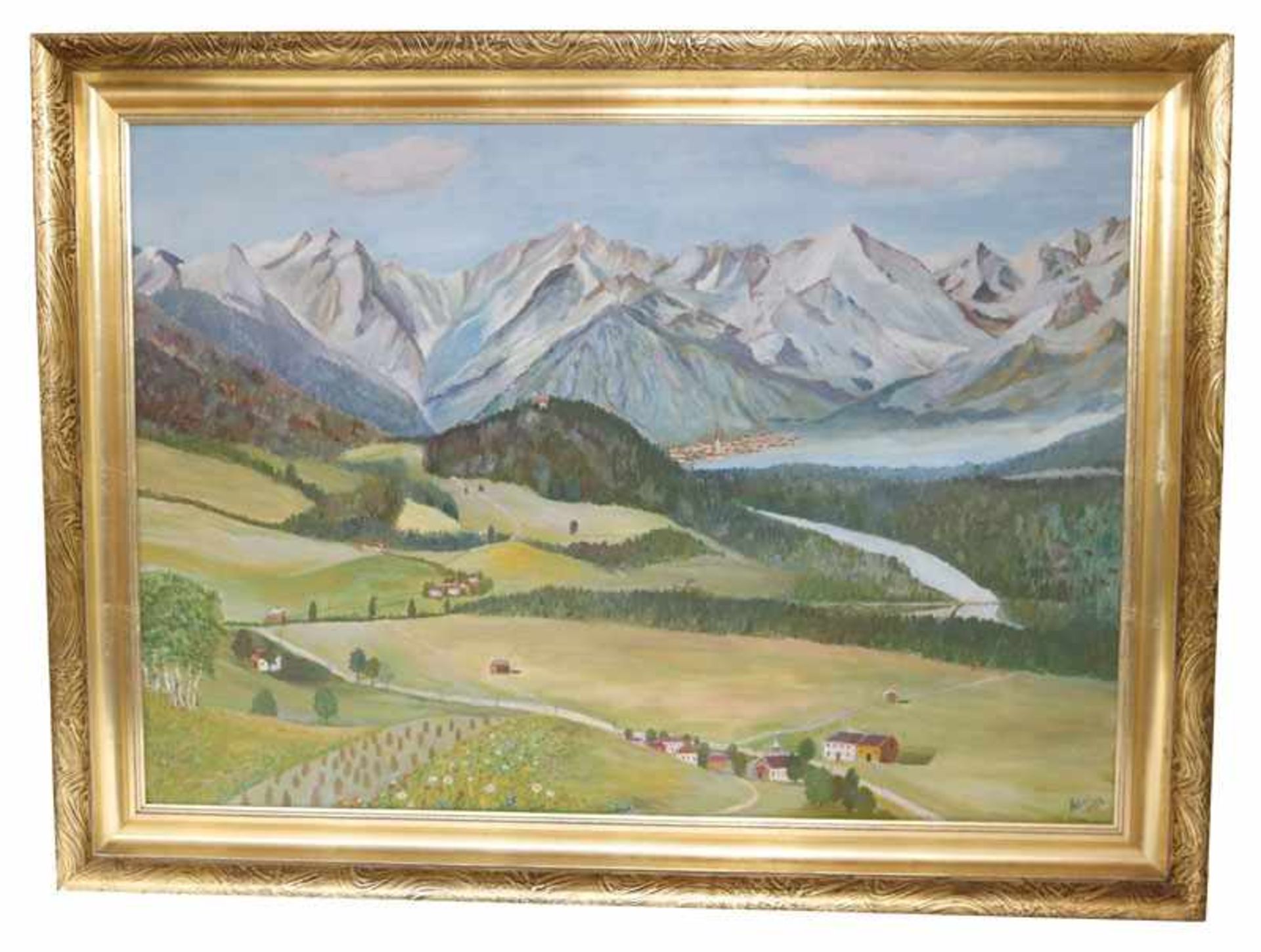 Gemälde ÖL/LW 'Allgäuer Berge in Oberstdorf', signiert Abol 1958, gerahmt, Rahmen bestossen, incl.