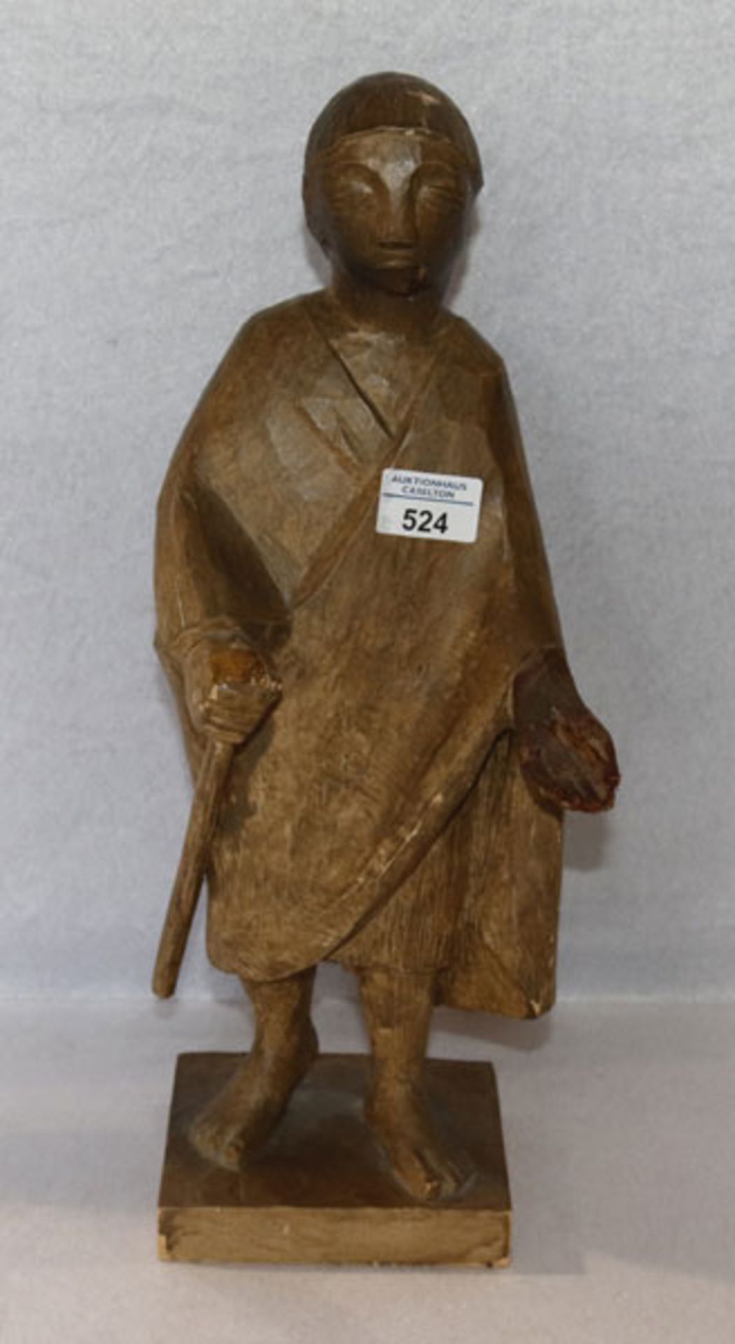 Holz Figurenskulptur 'Bettler', gebeizt, H 48 cm, beschädigt und geklebt