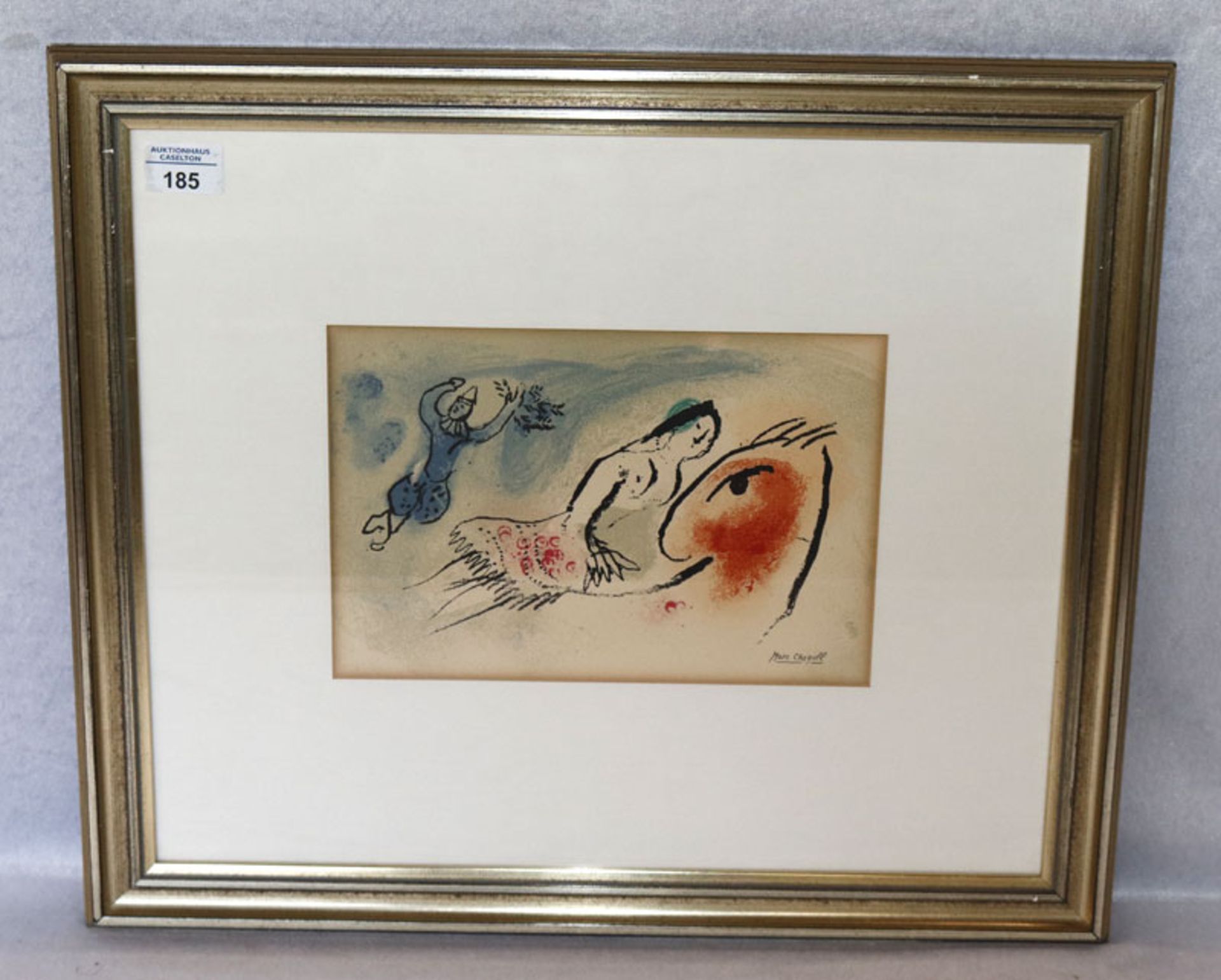 Druck nach Marc Chagall, mit Passepartout unter Glas gerahmt, Rahmen bestossen, incl. Rahmen 45 cm x