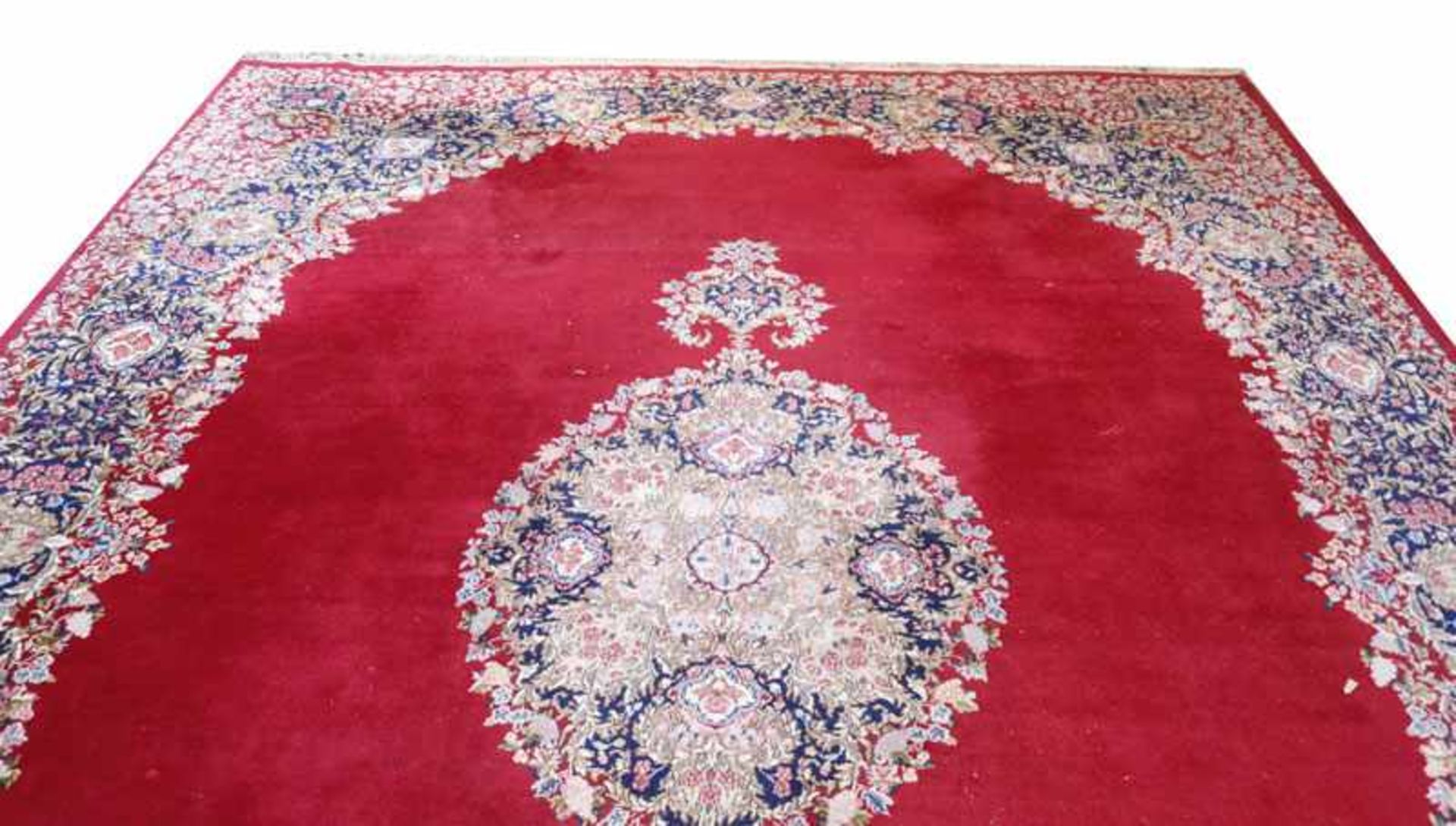 Teppich, Kirman, rot/bunt, Gebrauchsspuren, 510 cm x 357 cm