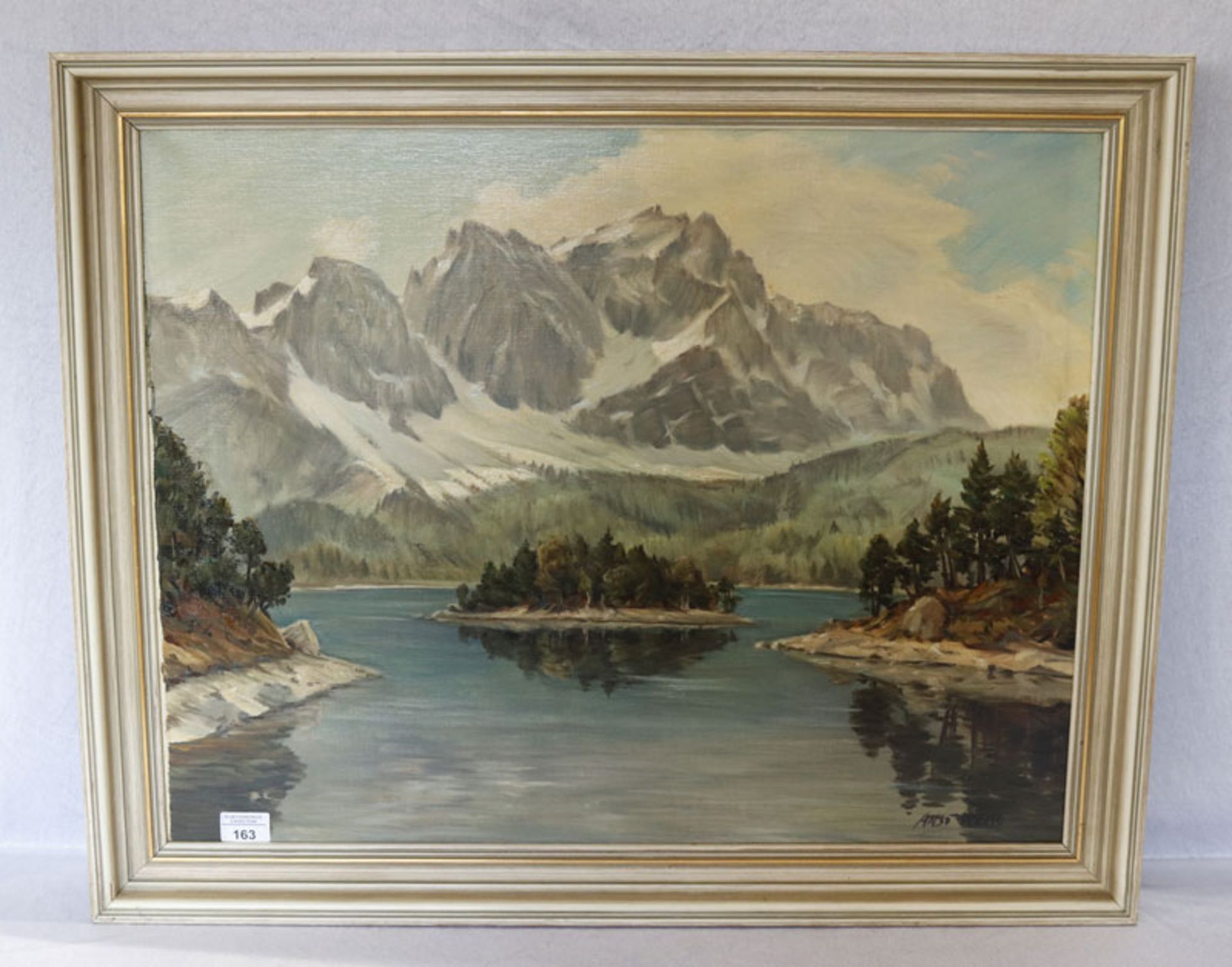 Gemälde ÖL/LW 'Eibsee mit Zugspitze', signiert Anso Weise, * 29.4.1895 Ilmenau/Thüringen + 22.3.1986