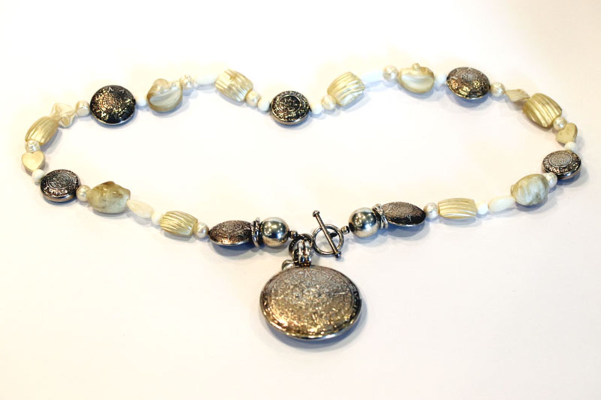 Chilango Kette, 925 Silber mit Perlen und Steinen, L 90 cm