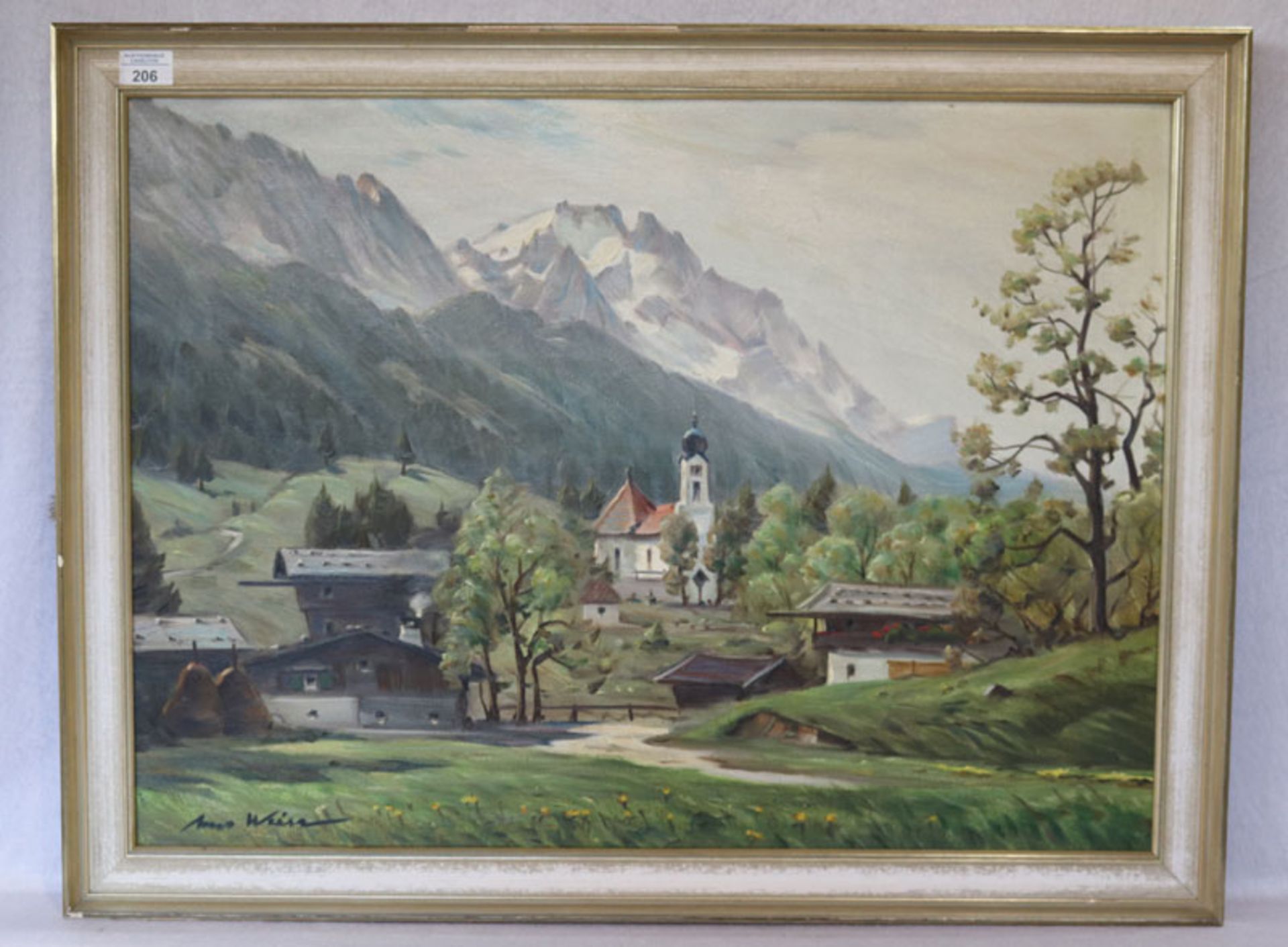 Gemälde ÖL/LW 'Grainau mit Zugspitze', signiert Anso Weise, * 29.4.1895 Ilmenau/Thüringen + 223.1986