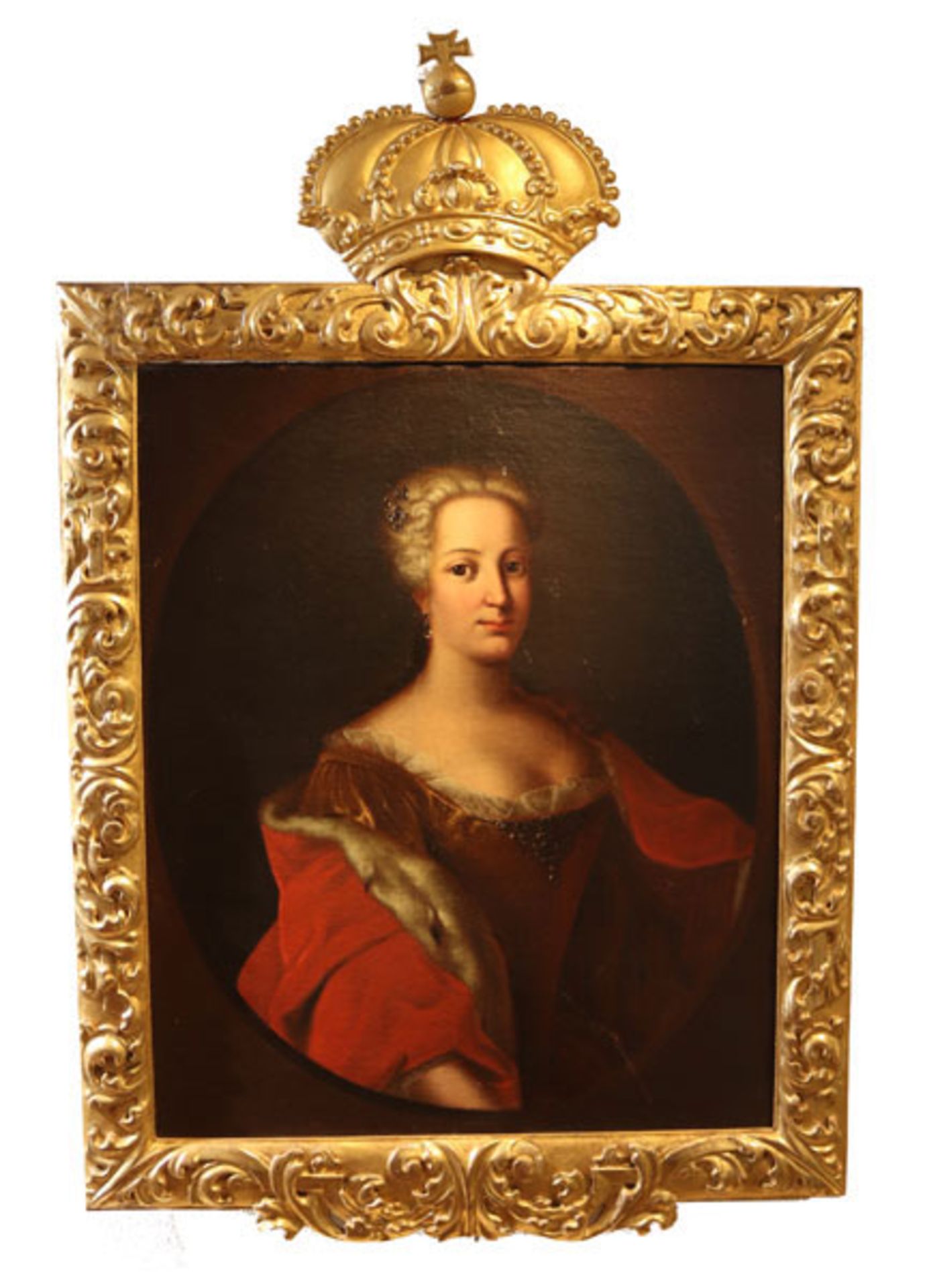 Gemälde ÖL/LW 'Maria-Theresia von Lothringen', um 1800, sehr dekorativ gerahmt, geschnitzter