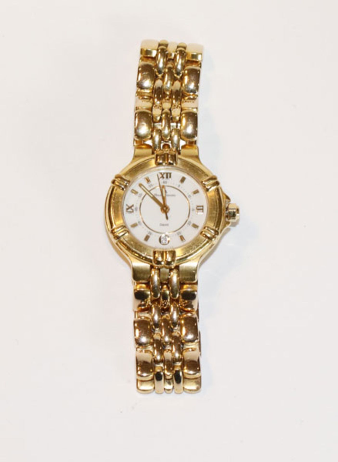 Maurice Lacroix Damen Armbanduhr mit Datumsanzeige, vergoldet, Funktion nicht geprüft, Tragespuren