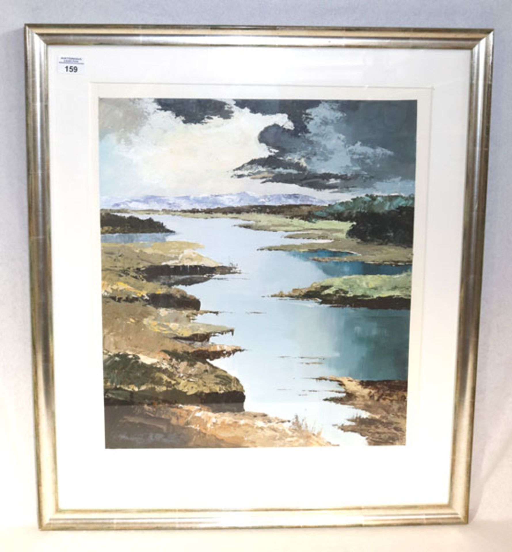 Ölgemälde 'Voralpenlandschaft', mit Passepartout unter Glas gerahmt, incl. Rahmen 74 cm x 65 cm