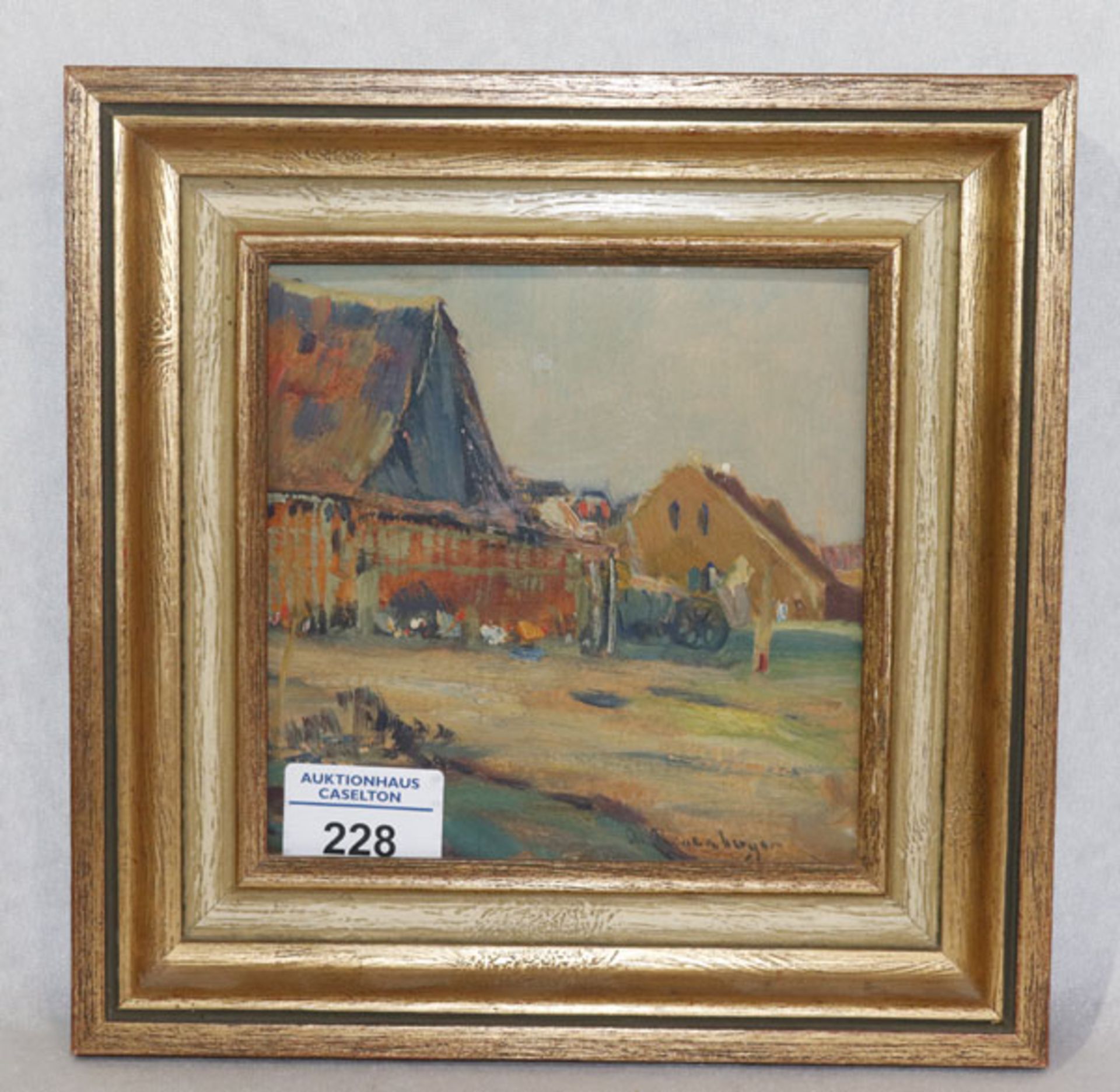 Gemälde ÖL/Malkarton 'Bauernhof-Szenerie', undeutlich signiert, gerahmt, Rahmen bestossen, incl.