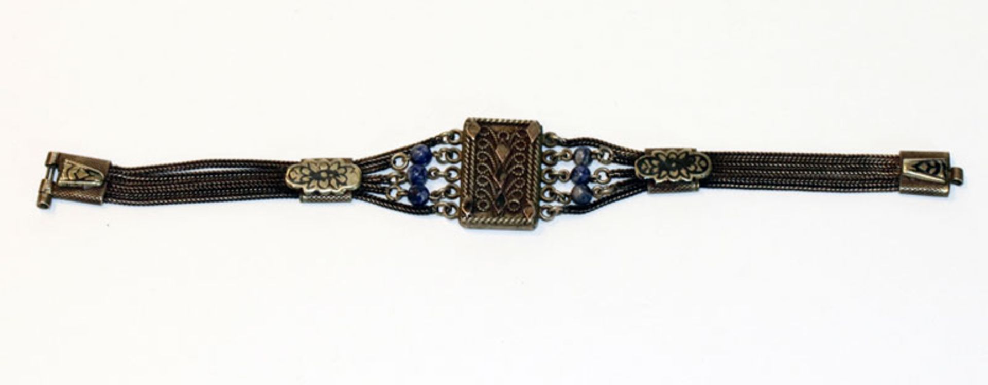 Silber Armband, 5-reihig mit 6 Sodalithkugeln, L 16 cm