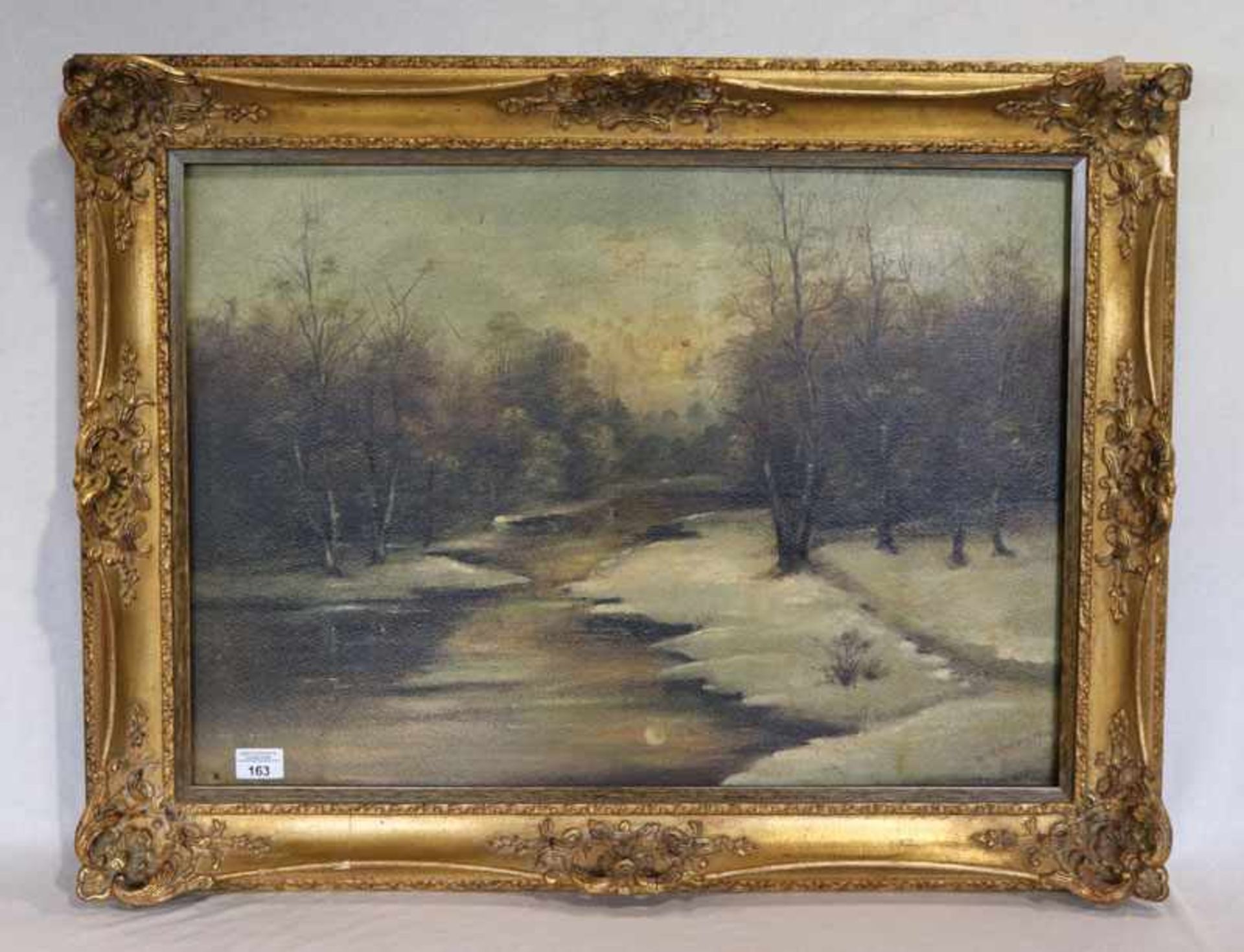 Gemälde ÖL/Hartfaser 'Bachlauf im Winter', signiert W. Herrling, 1929, gerahmt, Rahmen stark