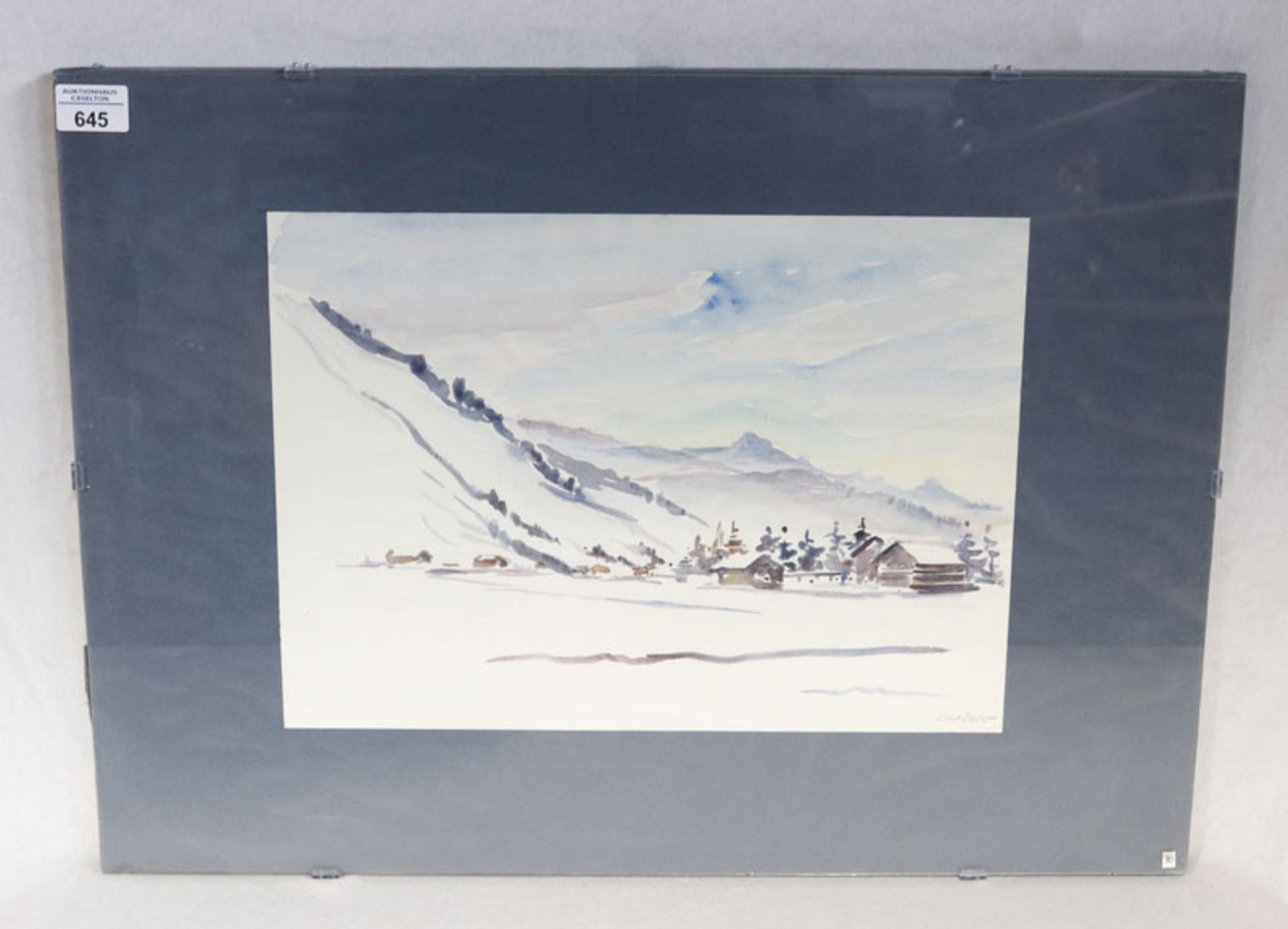 Aquarell 'Winterlandschaft mit Daniel', signiert Ernst Baier, unter Glasrahmen, 46 cm x 52,5 cm