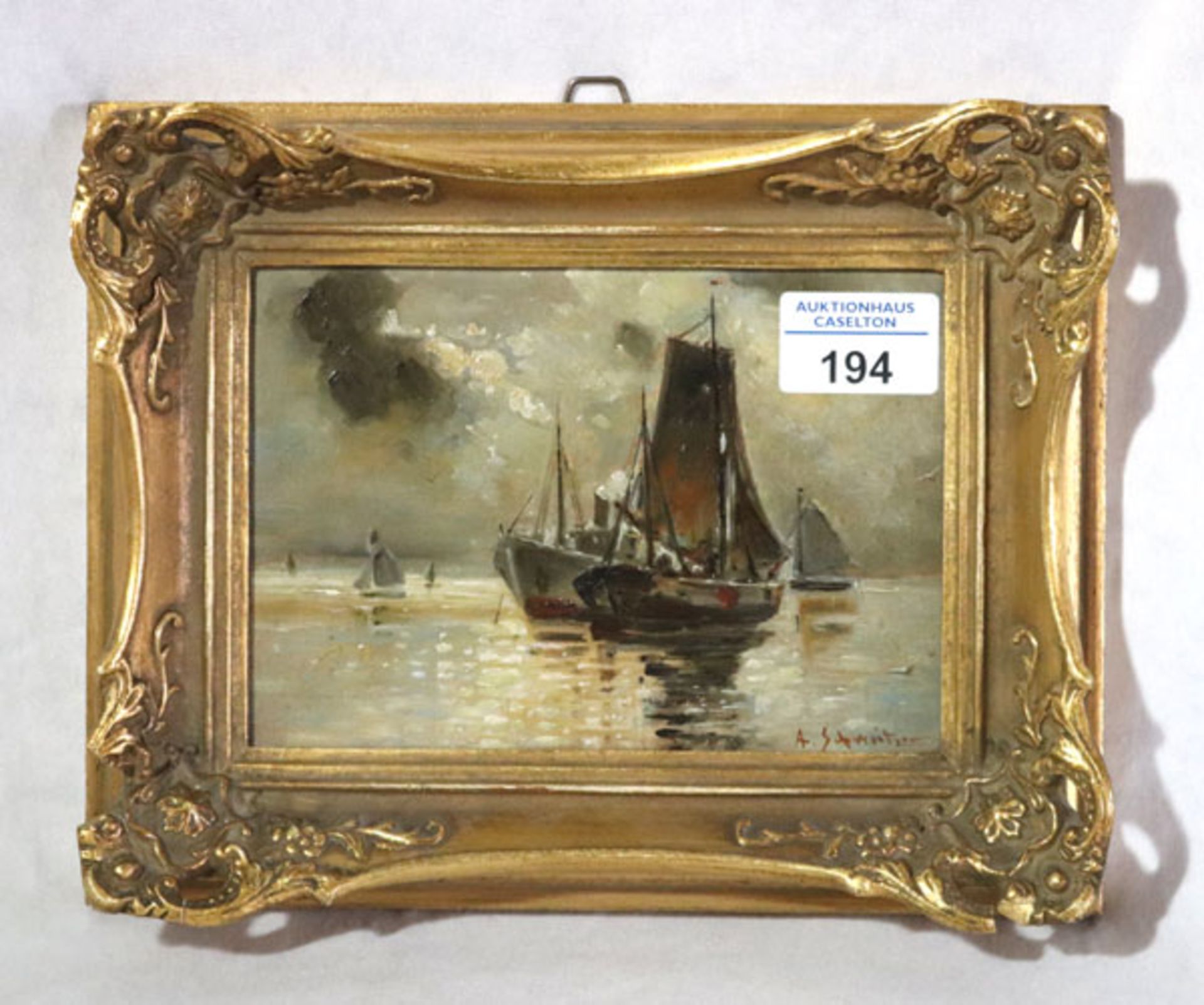 Gemälde ÖL/Hartfaser 'Schiff-Szenerien', signiert A, Schweitzer ?, gerahmt, Rahmen beschädigt, incl.