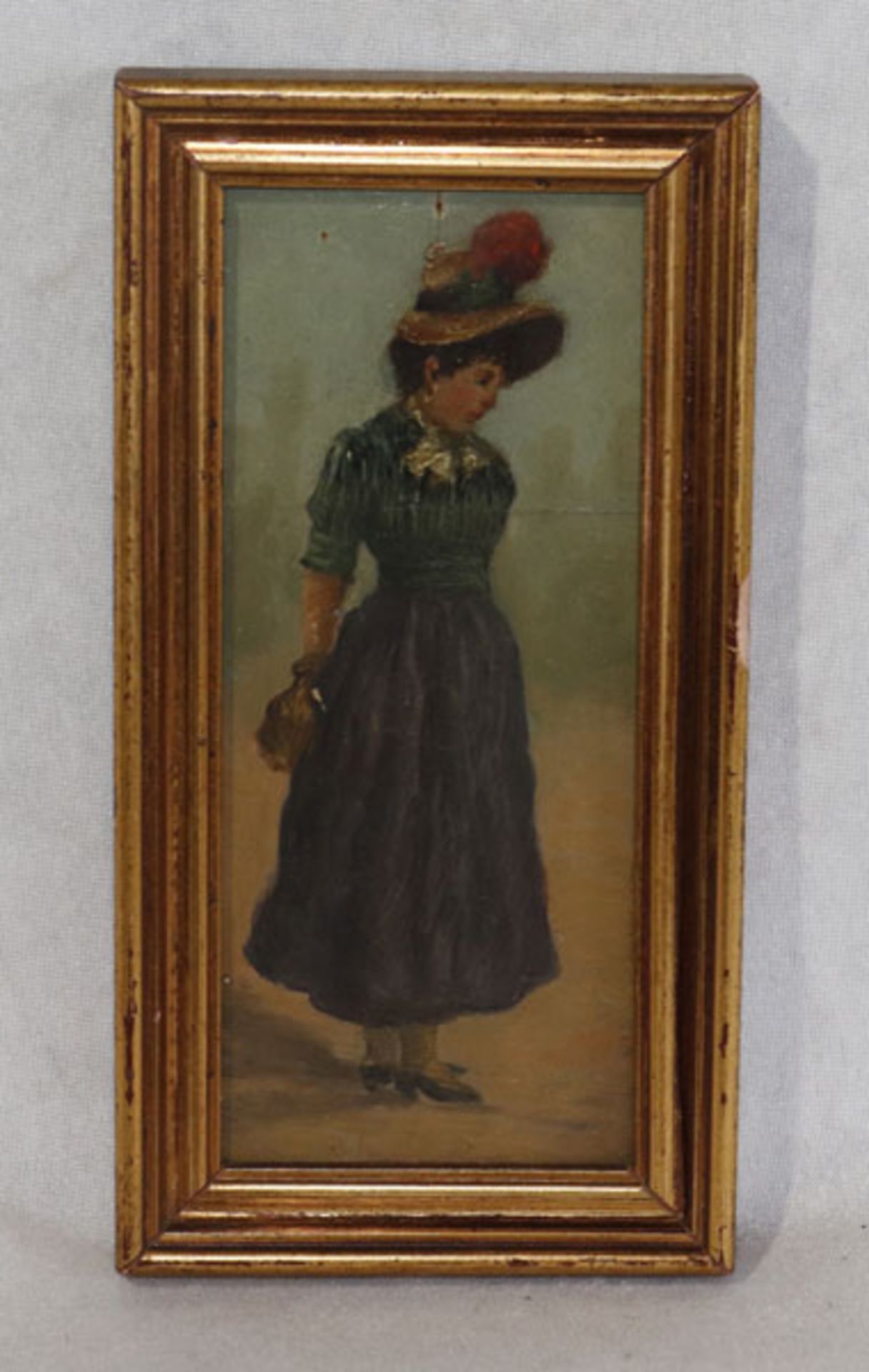 Gemälde ÖL/Holz 'Frau in Tracht', gerahmt, Rahmen beschädigt, incl. Rahmen 19 cm x 10 cm