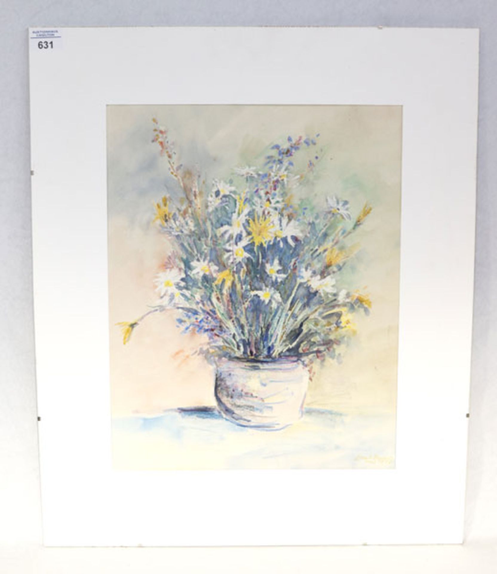 Zeichnung 'Sommerblumen in Vase', signiert Ernst Baier, 1988, mit Passepartout, 60 cm x 50 cm