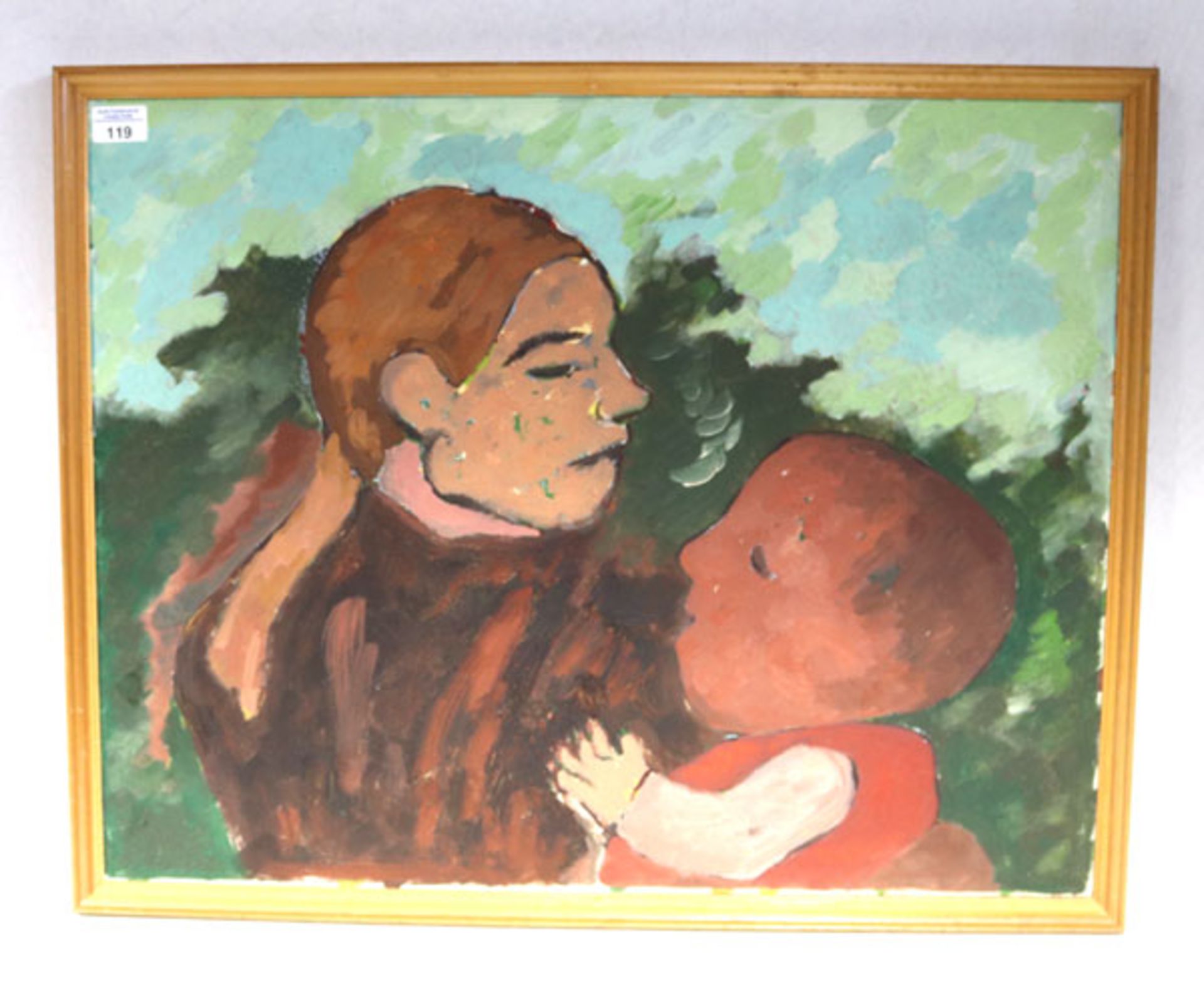 Gemälde ÖL/Hartfaser 'Mutter mit Kind', gerahmt, incl. Rahmen 59 cm x 73 cm