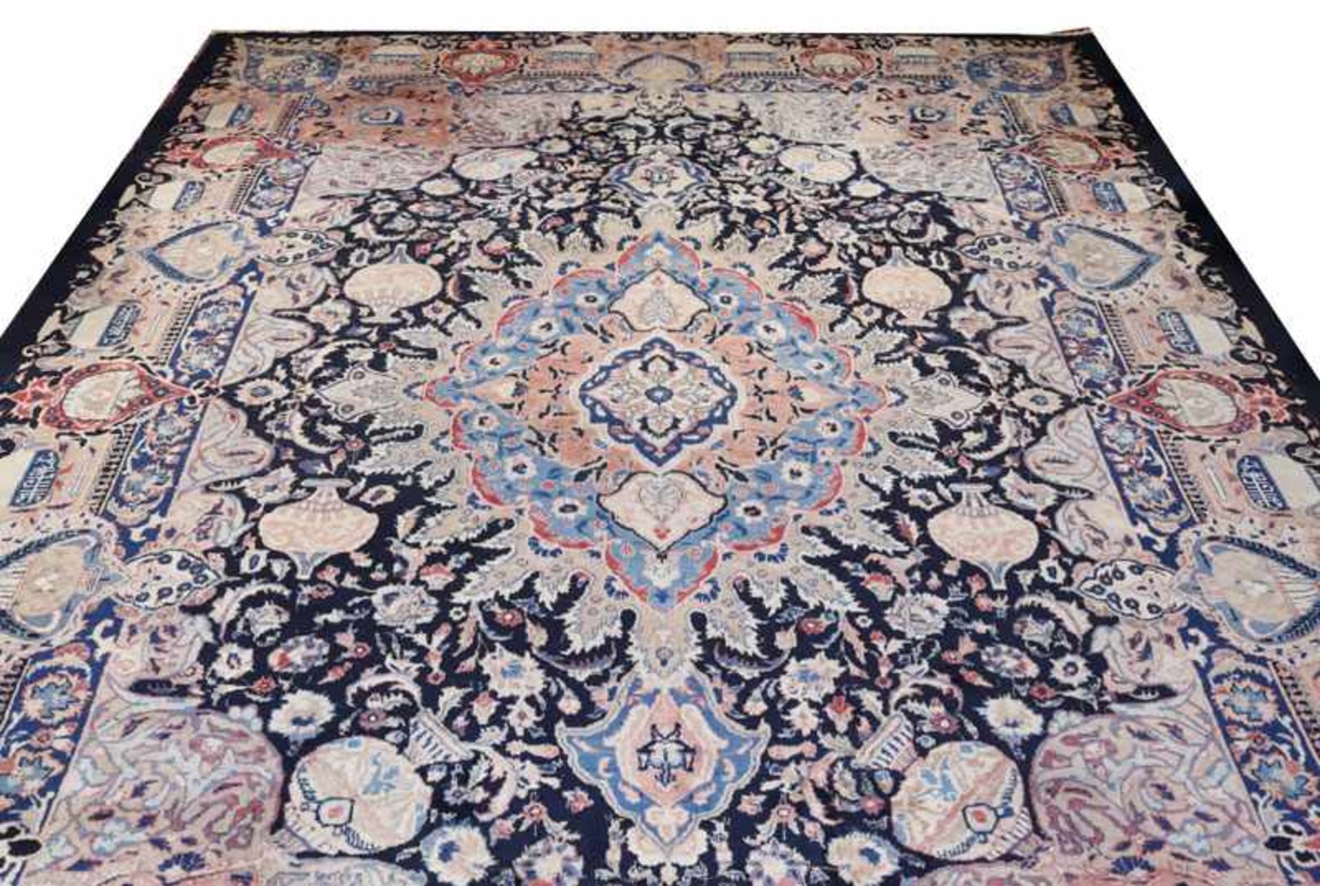 Teppich, Kaschmar, Persien, schwarz/bunt, 375 cm x 290 cm, leichte Gebrauchsspuren