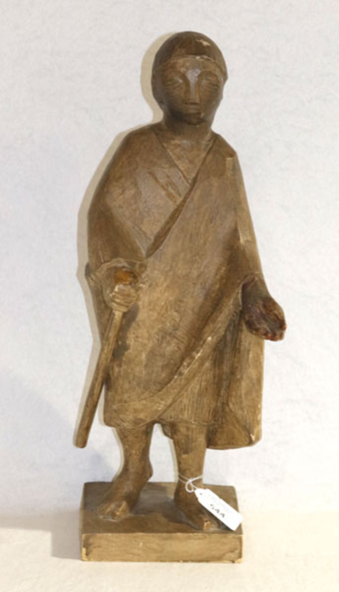 Holz Figurenskulptur 'Bettler', gebeizt, H 48 cm, beschädigt und geklebt