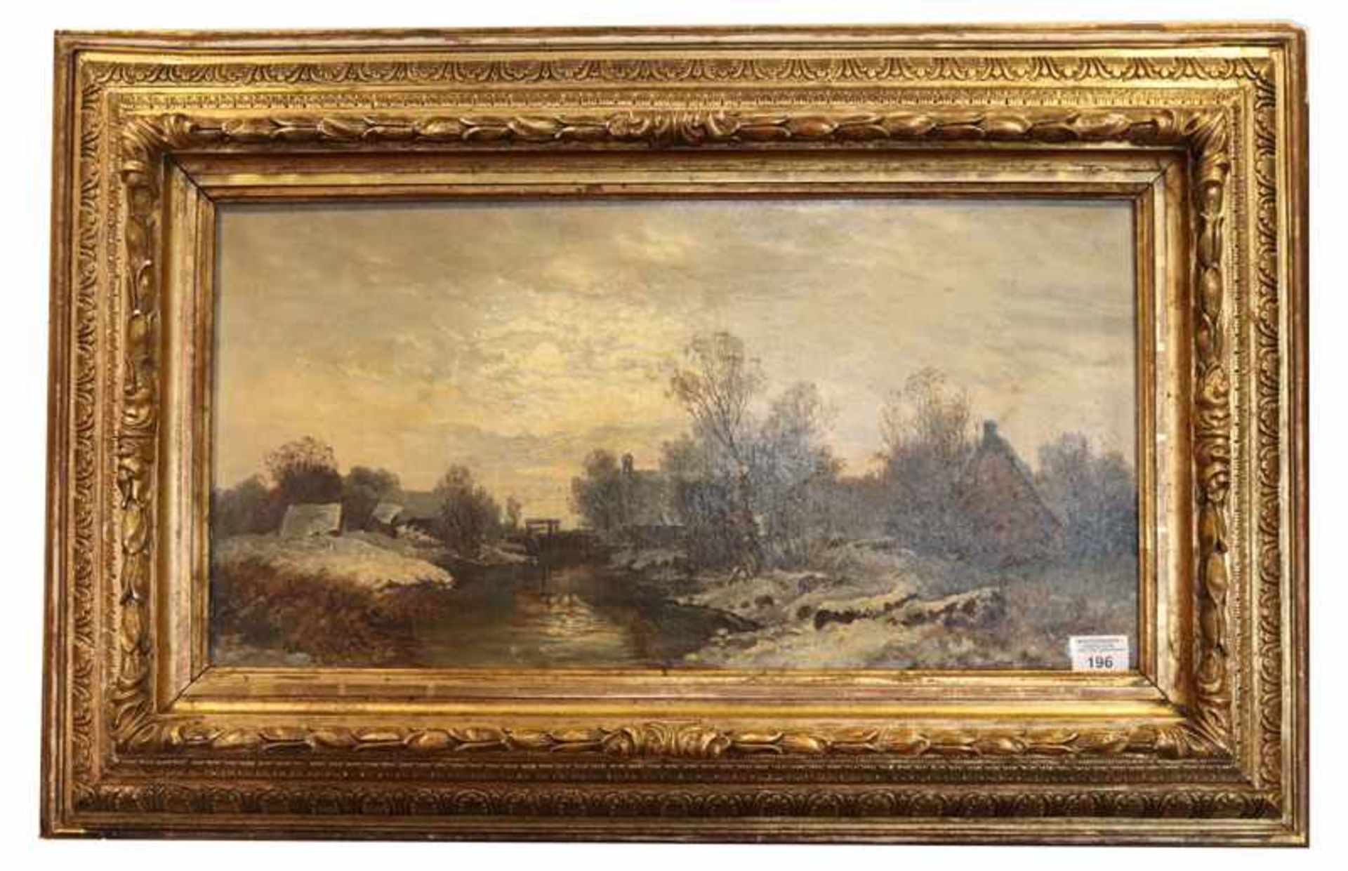 Gemälde ÖL/LW 'Dorf am Flußlauf im Winter', signiert J. (Joseph) Wenglein, * 1845 München + 1919 Bad