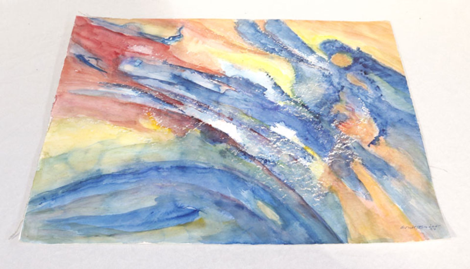 Aquarell 'Farbkomposition', signiert Ernst Baier 94, ohne Rahmen, Blattgröße 40 cm x 50 cm