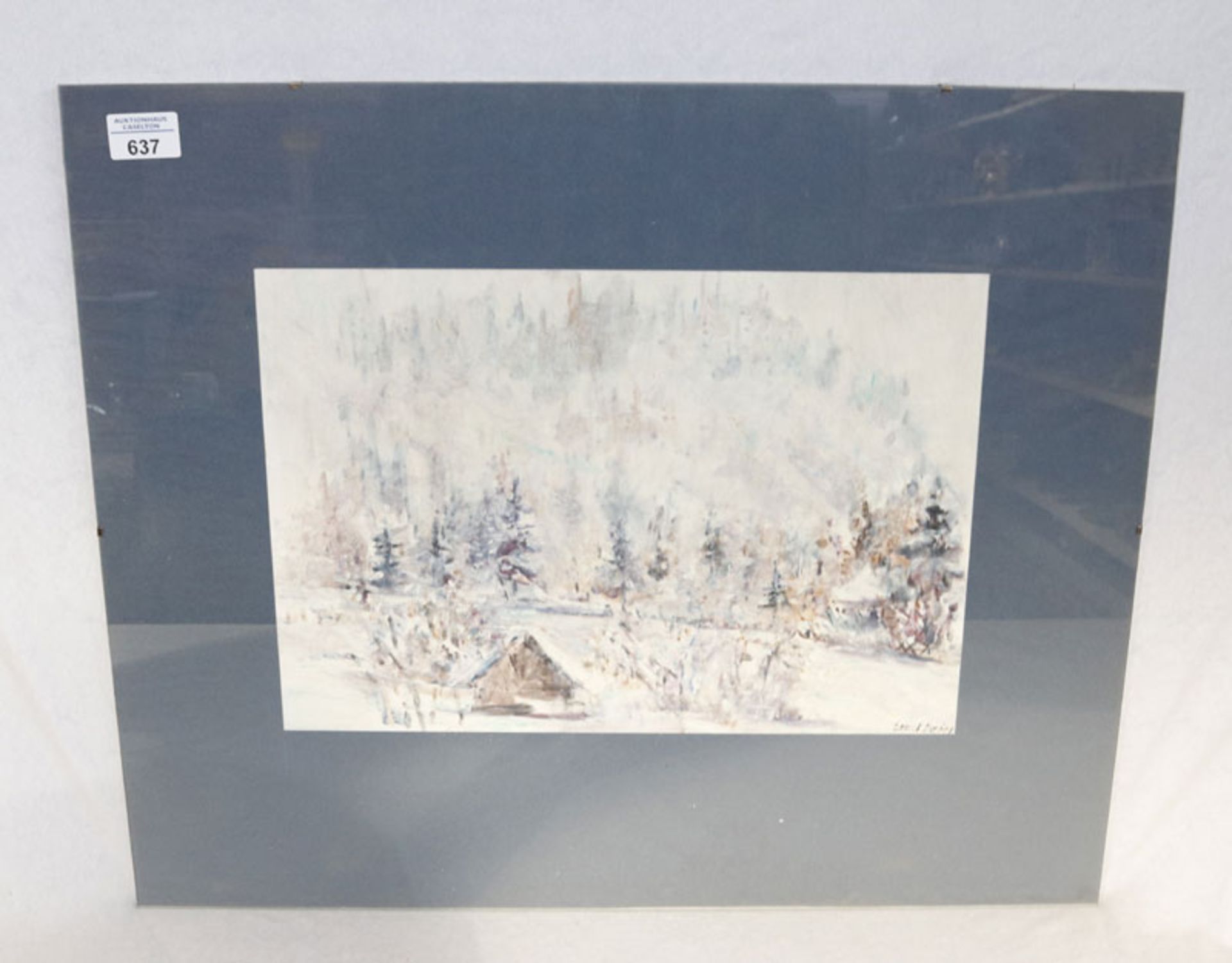 Aquarell 'Winterwald', signiert Ernst Baier, in Glasrahmen, incl. Rahmen 50 cm x 60 cm