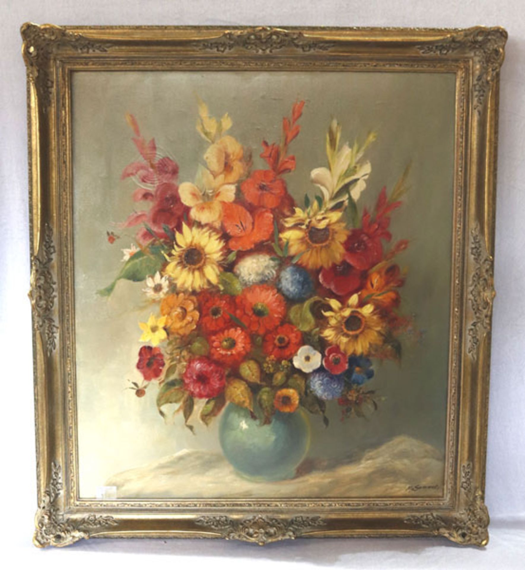 Gemälde ÖL/LW 'Sommerblumen in Vase'. signiert M. (Max) Sammet, akademischer Maler, * 2.9.1913 Rehau