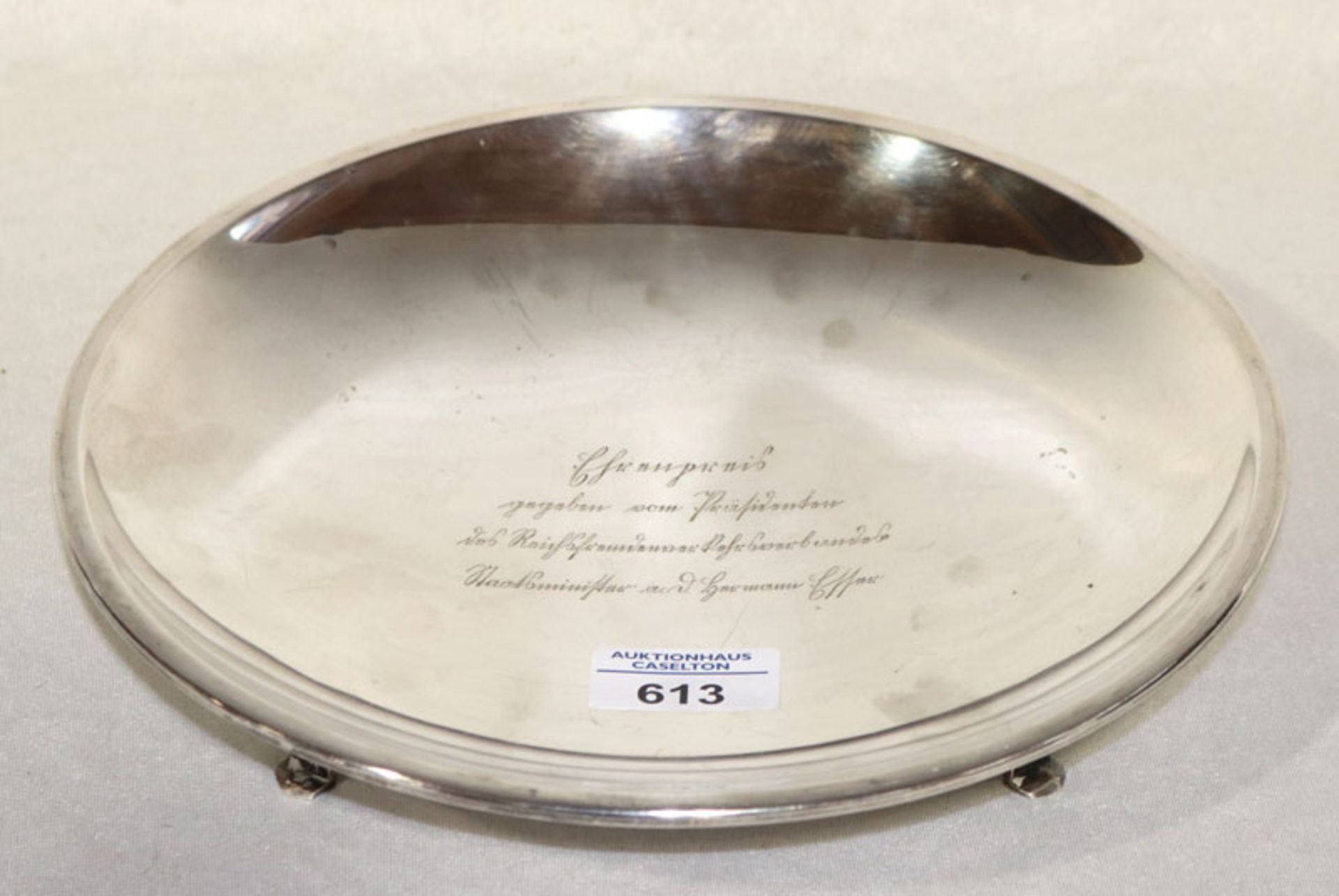 Silberschale Ehrenpreis, graviert, 835 Silber, 436 gr., H 4 cm, D 25,5 cm
