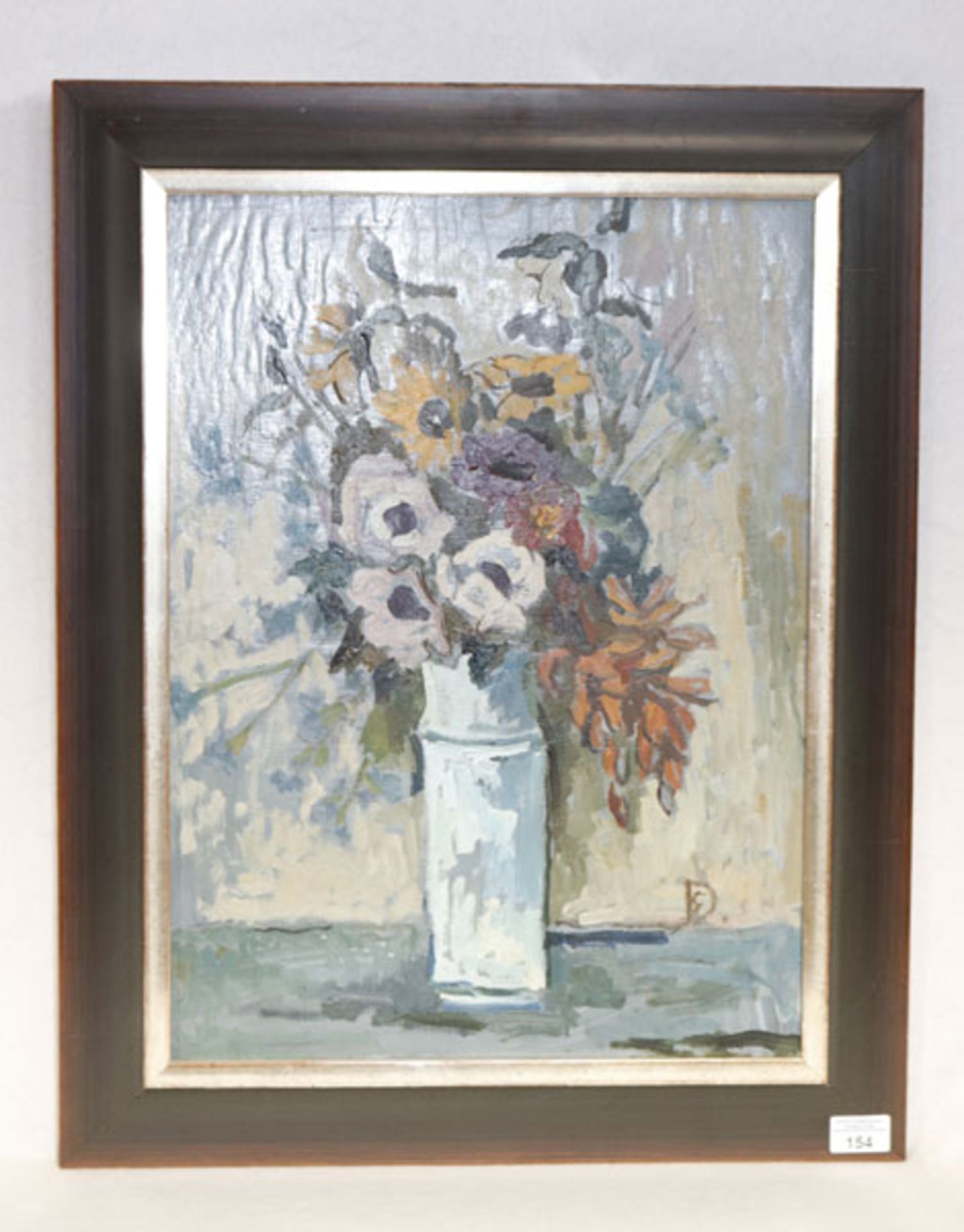 Gemälde ÖL/Karton 'Blumen in Vase', monogrammiert DE ?, gerahmt, incl. Rahmen 68 cm x 54 cm