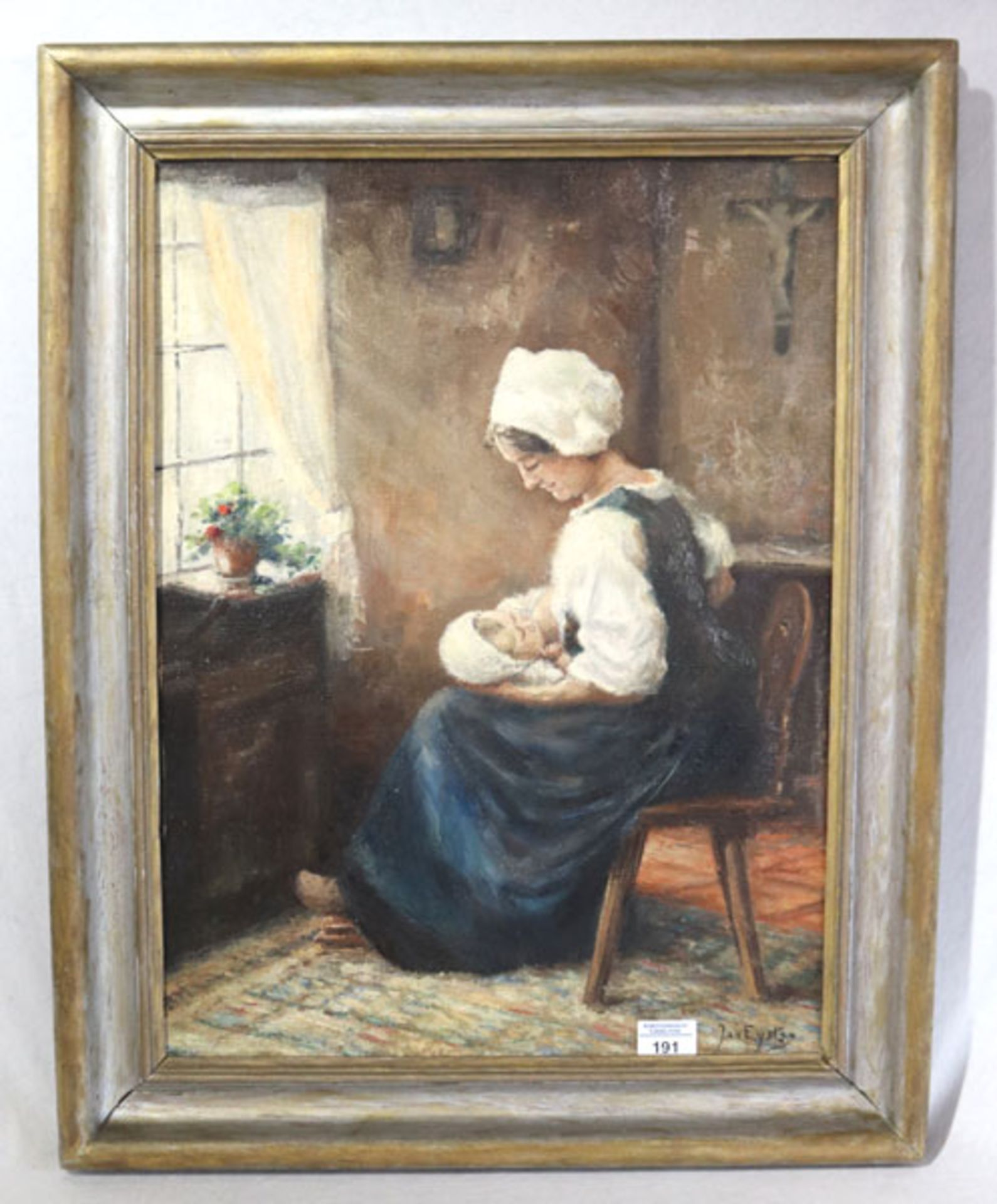 Gemälde ÖL/LW 'Mutter mit Kind', signiert Jan Eysten ?, gerahmt, Rahmen berieben, incl. Rahmen 70 cm