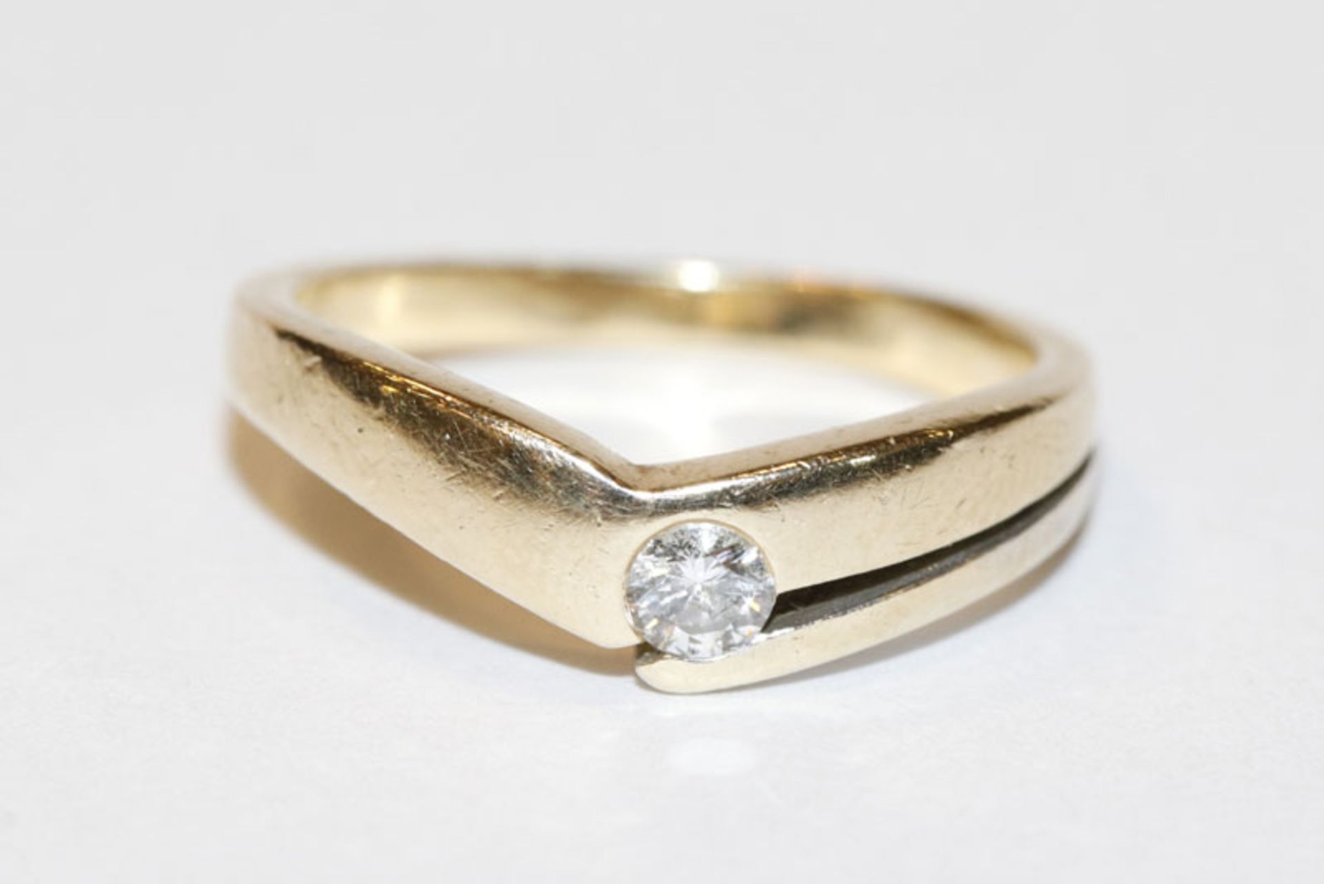 14 k Gelbgold Ring mit Diamant, Gr. 51