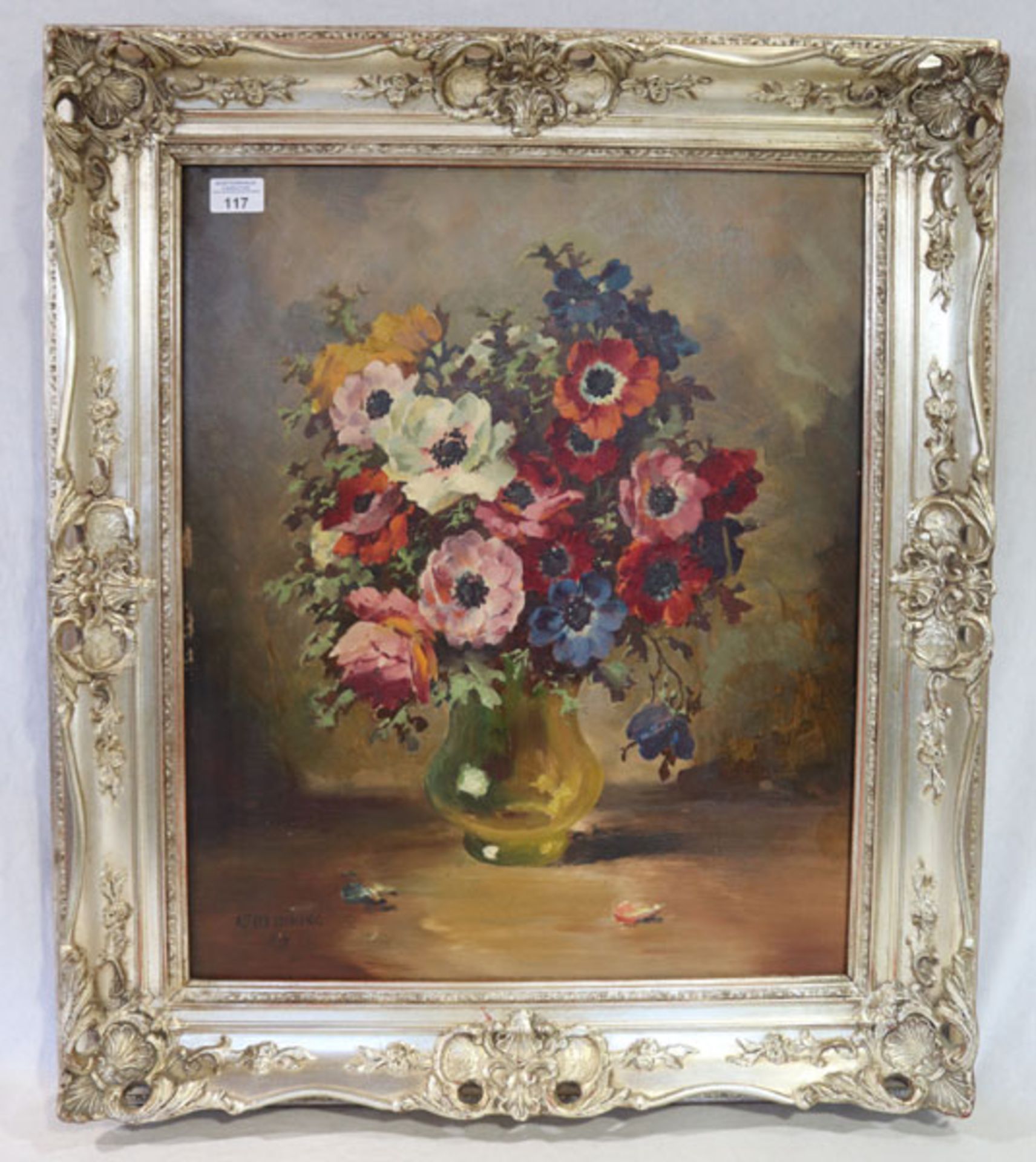 Gemälde ÖL/Hartfaser 'Blumenstillleben in Vase', signiert Alfred Leinung, München, gerahmt, incl.