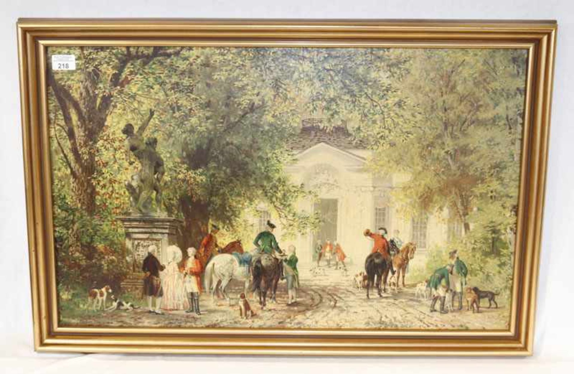 Druck 'Treibjagd bei Hofe', gerahmt, incl. Rahmen 57 cm x 87 cm