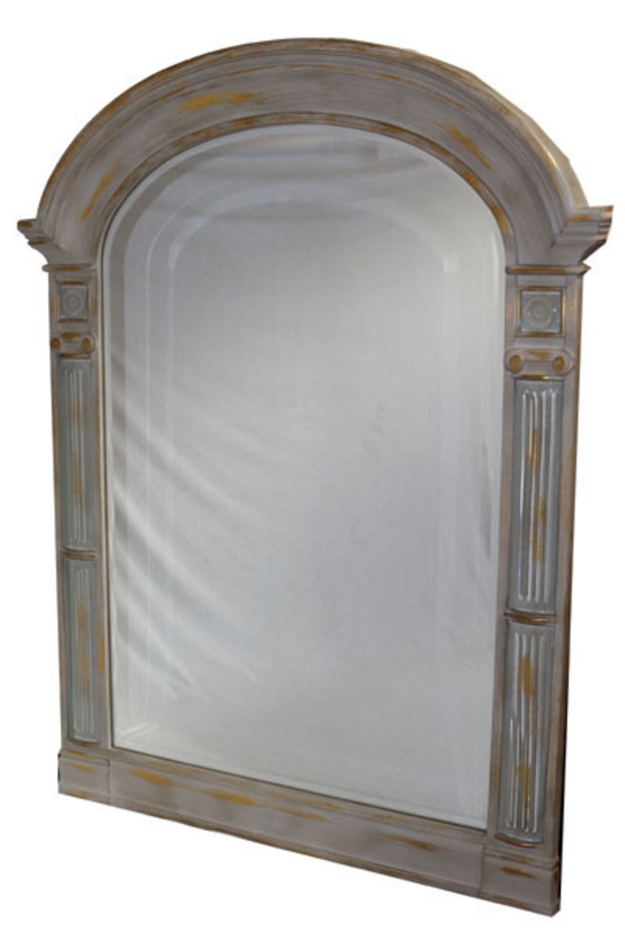 Wandspiegel in grau/goldenem Holzrahmen, Spiegel mit Facettenschliff, 122 cm x 94 cm, Versand per