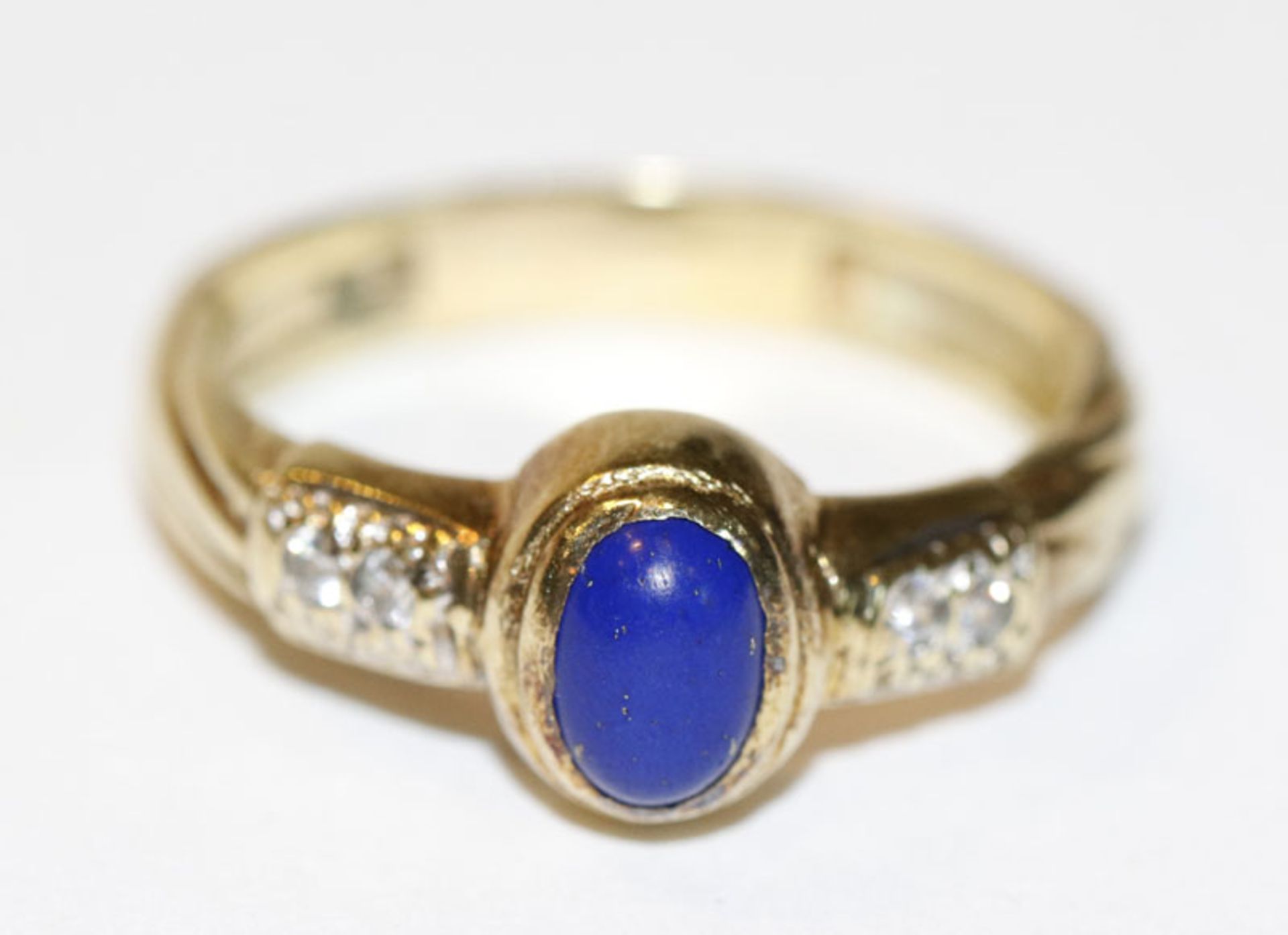 14 k Gelbgold Ring mit Lapislazuli, Gr, 61, 4,8 gr., passend zu Lot 22 und 24