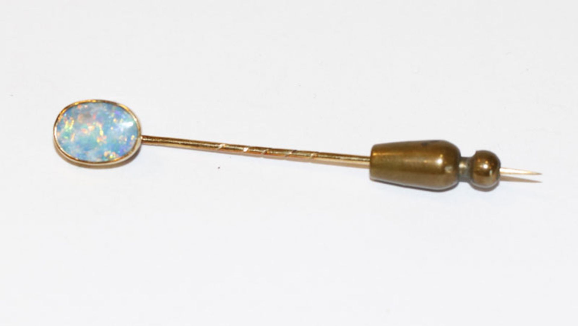 14 k Gelbgold Krawattennadel mit Opal, L 5,6 cm, in Etui